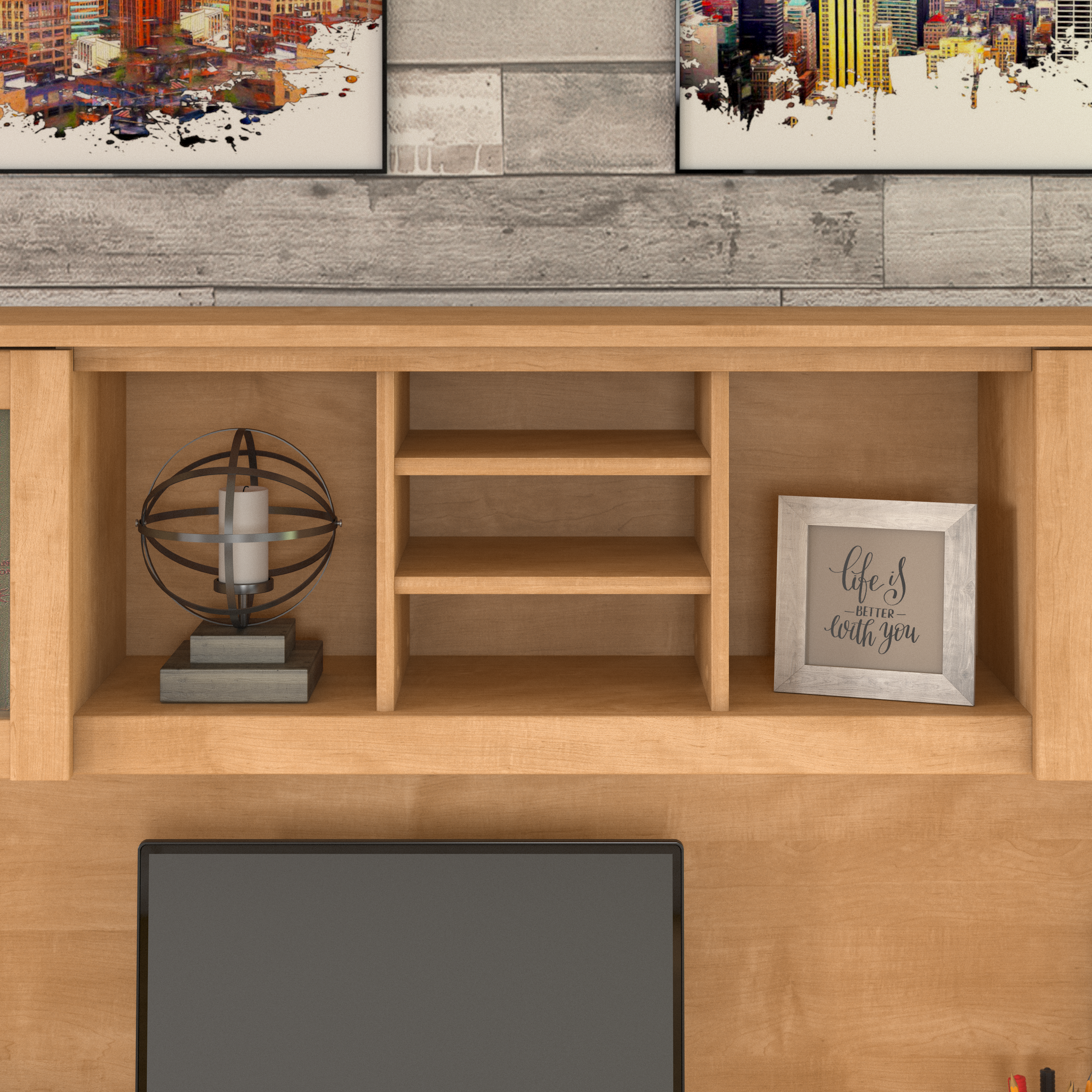 Shop Bush Furniture Somerset 72W Office Desk with Hutch and 5 Shelf Bookcase 03 SET020MC #color_maple cross