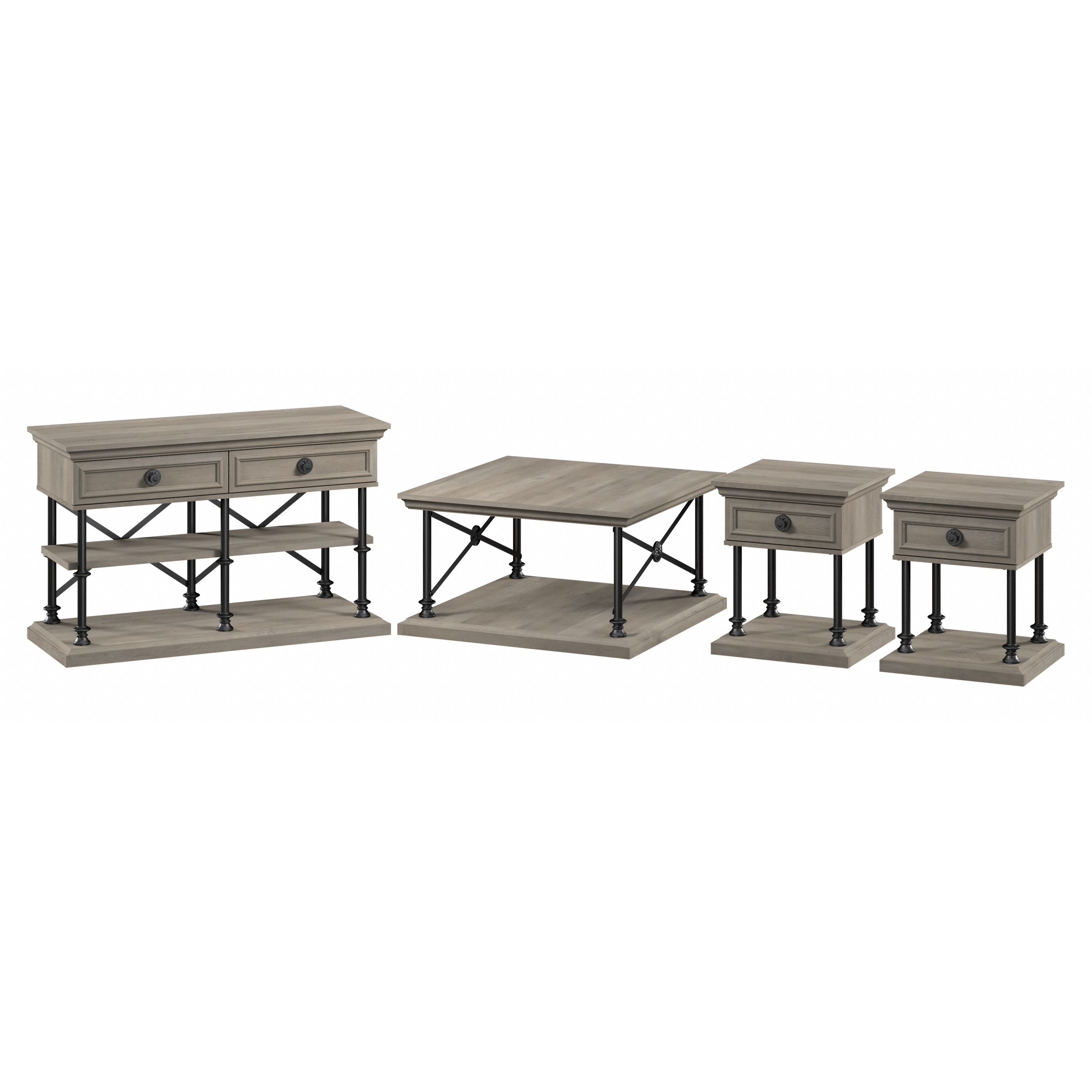 Shop Bush Furniture Coliseum Square Coffee Table, Console Table, and Two End Tables 02 CSM007DG #color_driftwood gray