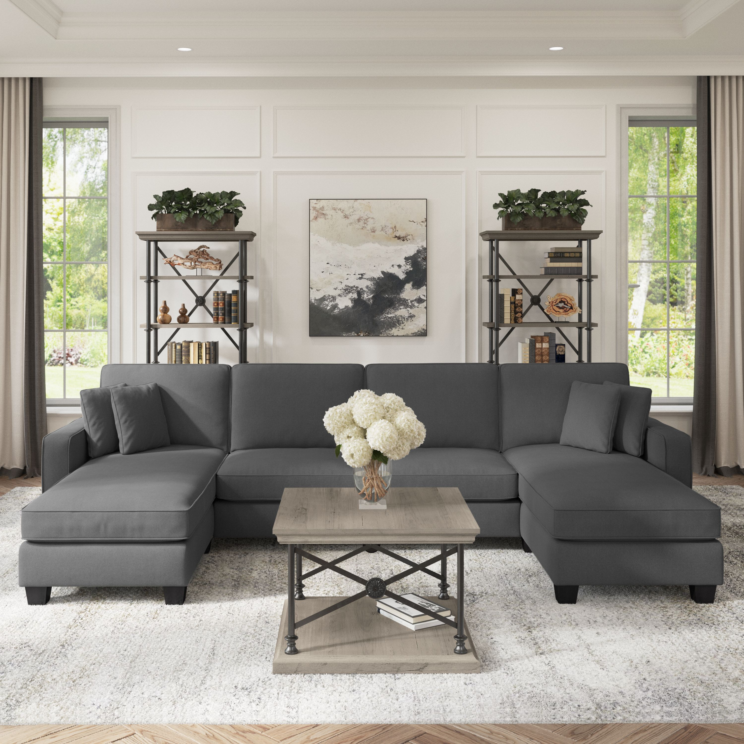 Shop Bush Furniture Stockton 131W Sectional Couch with Double Chaise Lounge 01 SNY130SCGH-03K #color_charcoal gray herringbone fabr
