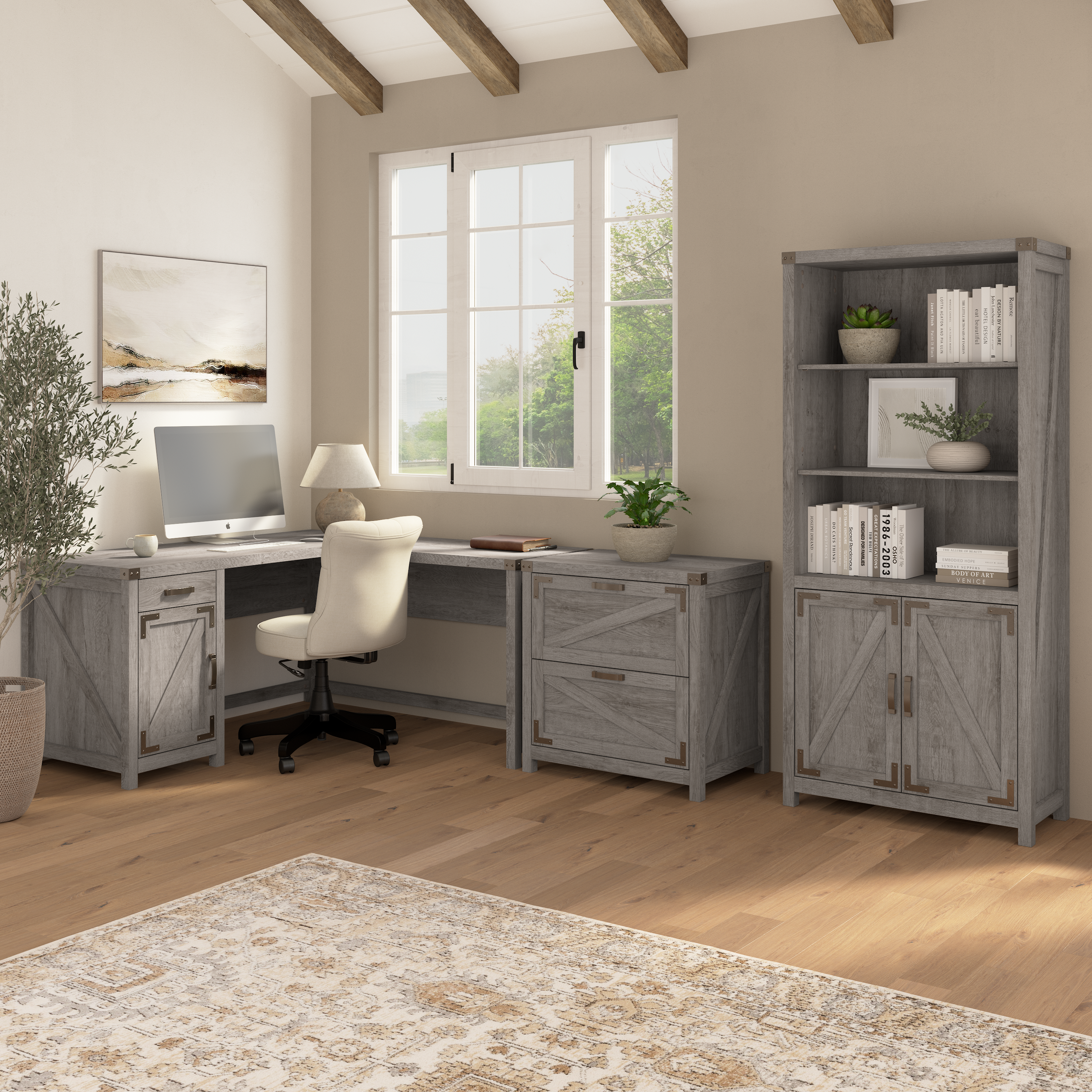 Shop Bush Furniture Knoxville 60W L Shaped Desk with Drawer and Storage Cabinet 08 CGD160RTG-03 #color_restored gray