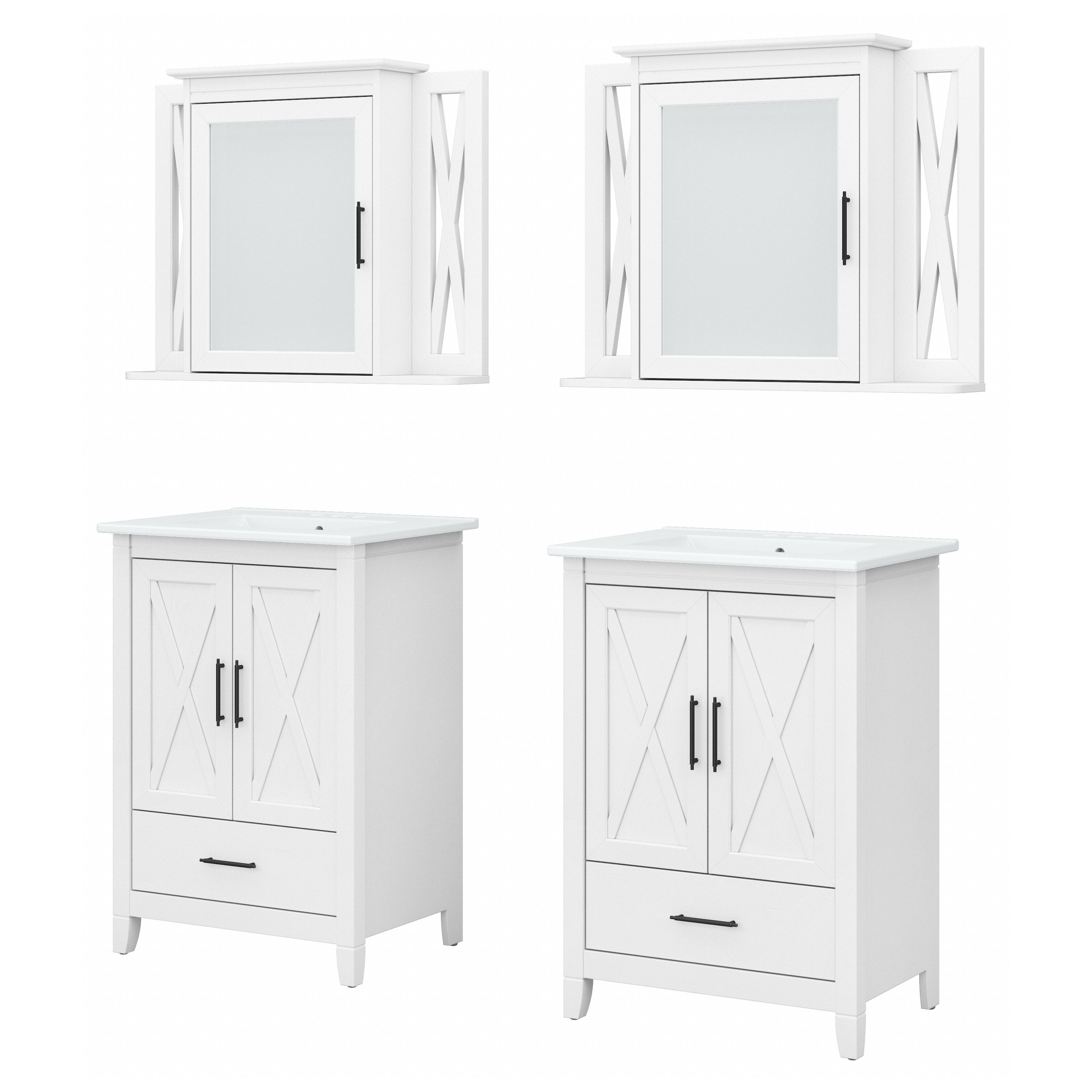 Shop Bush Furniture Key West 48W Double Vanity Set with Sinks and Medicine Cabinets 02 KWS041WAS #color_white ash