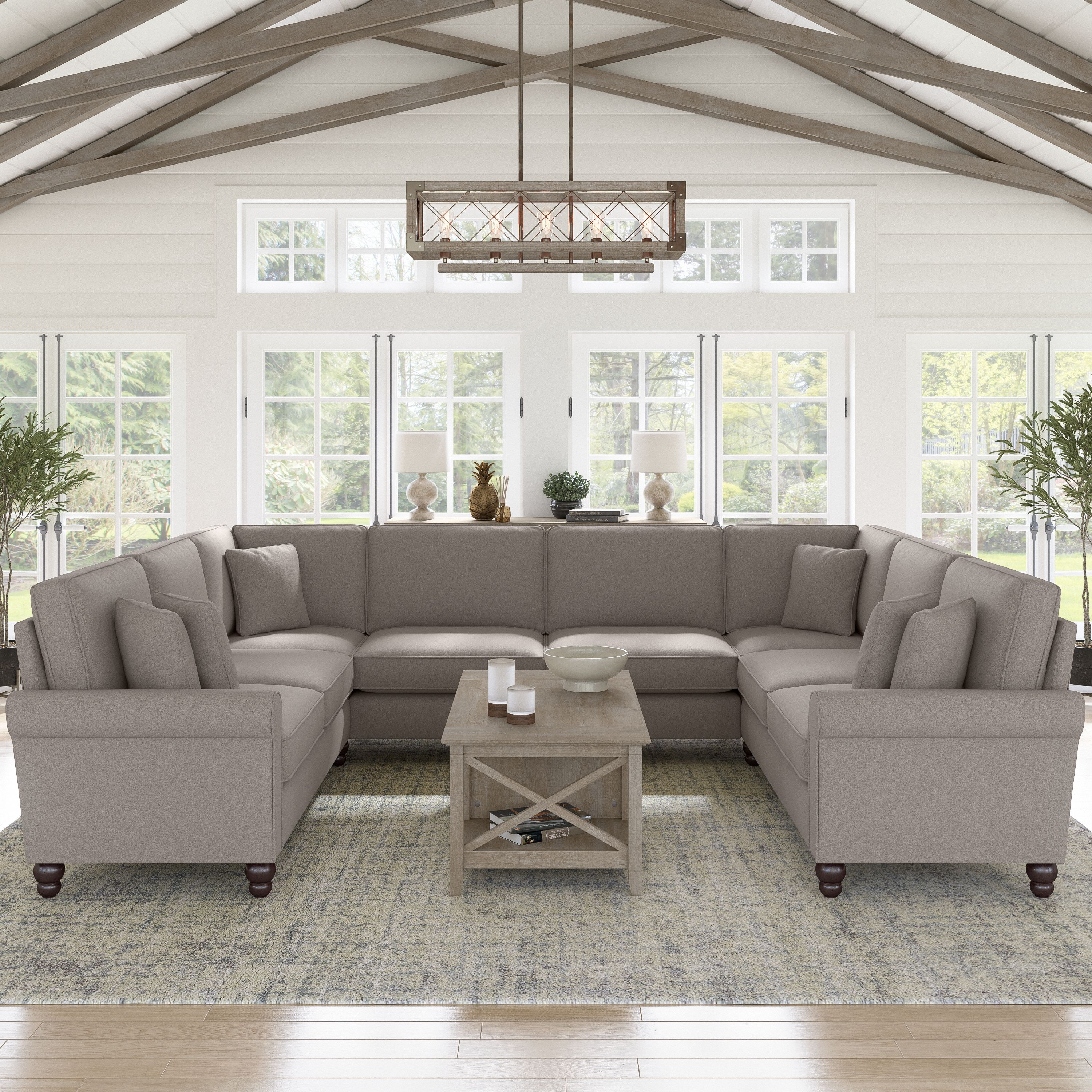 Shop Bush Furniture Hudson 125W U Shaped Sectional Couch 01 HDY123BBGH-03K #color_beige herringbone fabric