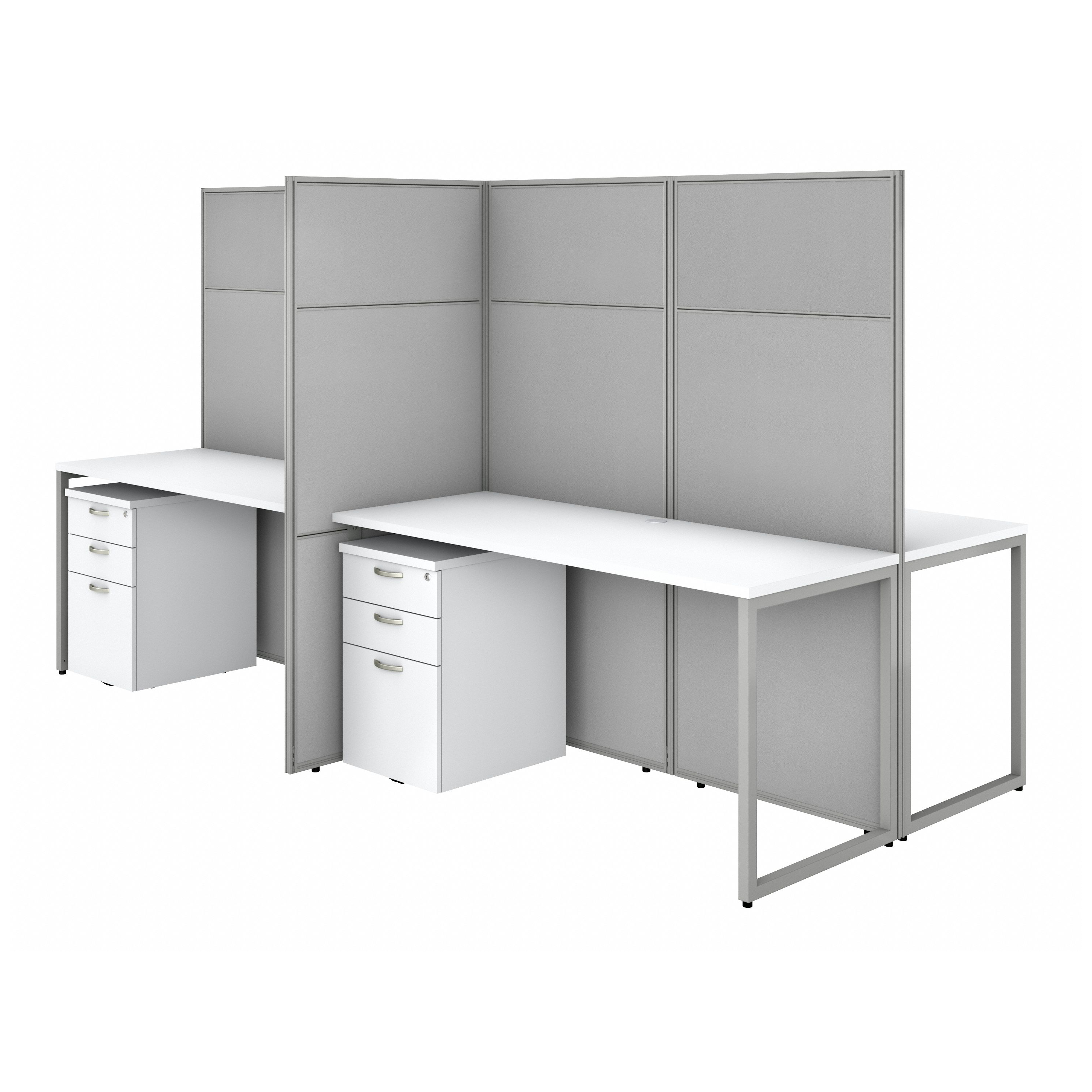 Shop Bush Business Furniture Easy Office 60W 4 Person Cubicle Desk with File Cabinets and 66H Panels 02 EODH66SWH-03K #color_pure white/silver gray fabric