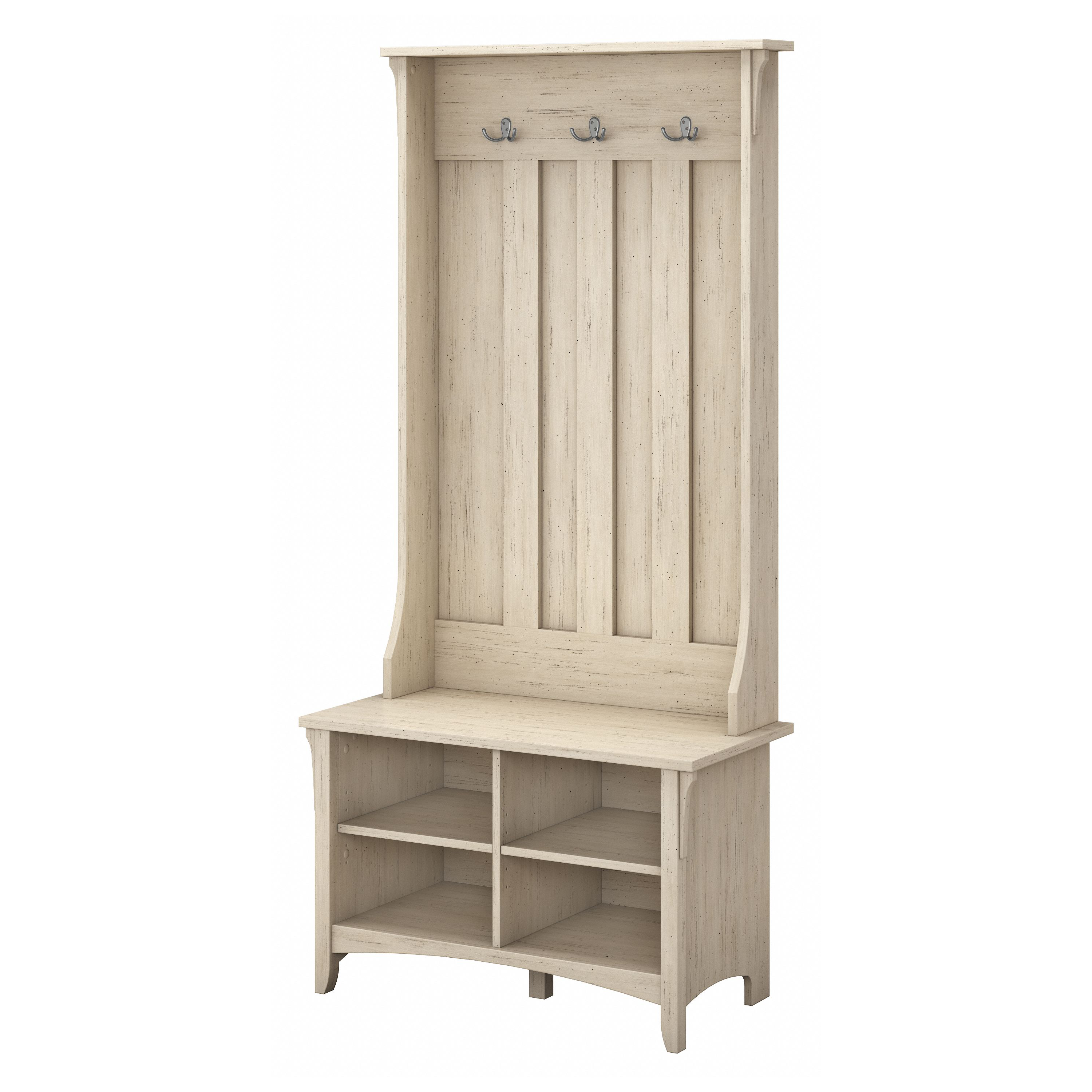 Shop Bush Furniture Salinas Hall Tree with Storage Bench 02 SAL001AW #color_antique white