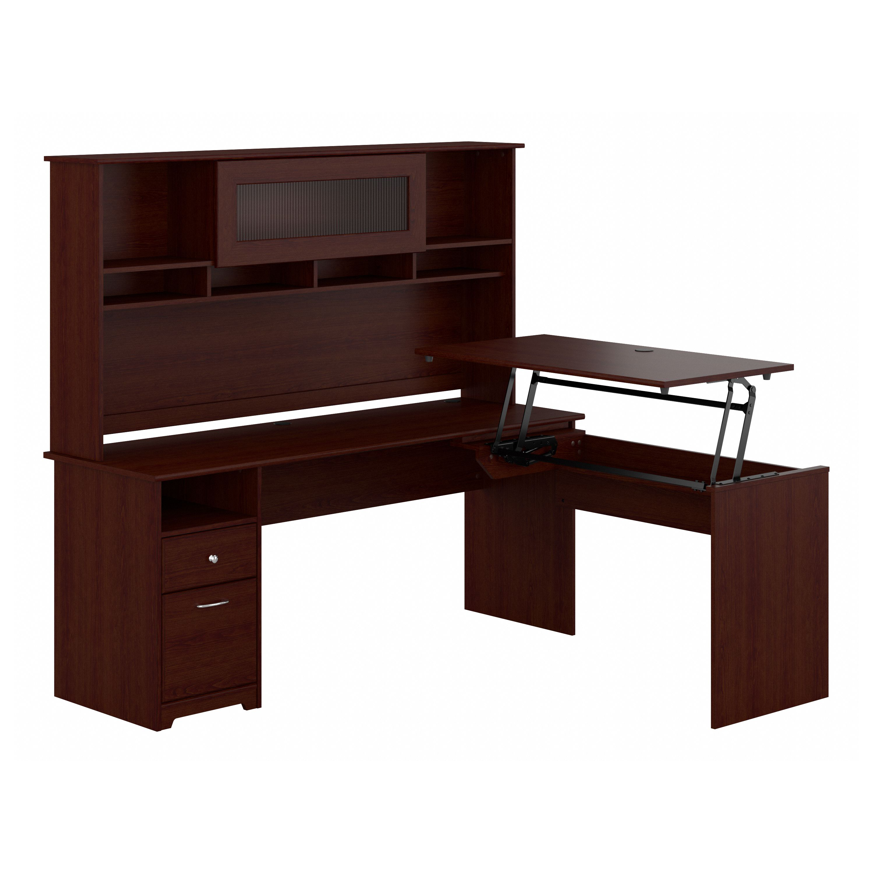 Shop Bush Furniture Cabot 72W 3 Position Sit to Stand L Shaped Desk with Hutch 02 CAB052HVC #color_harvest cherry