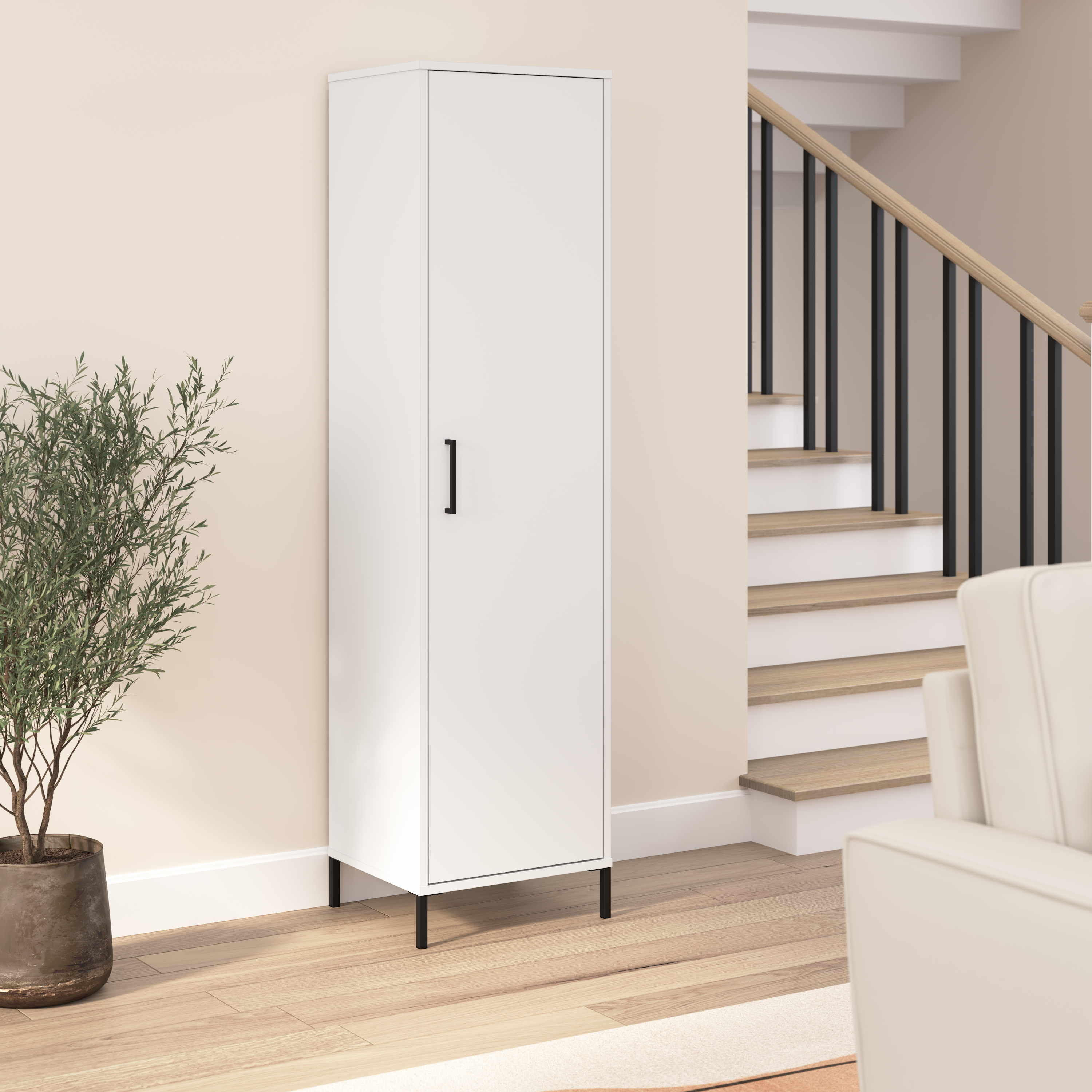 Shop Bush Furniture Essence Narrow Storage Cabinet with Door 01 ESS117WH #color_white