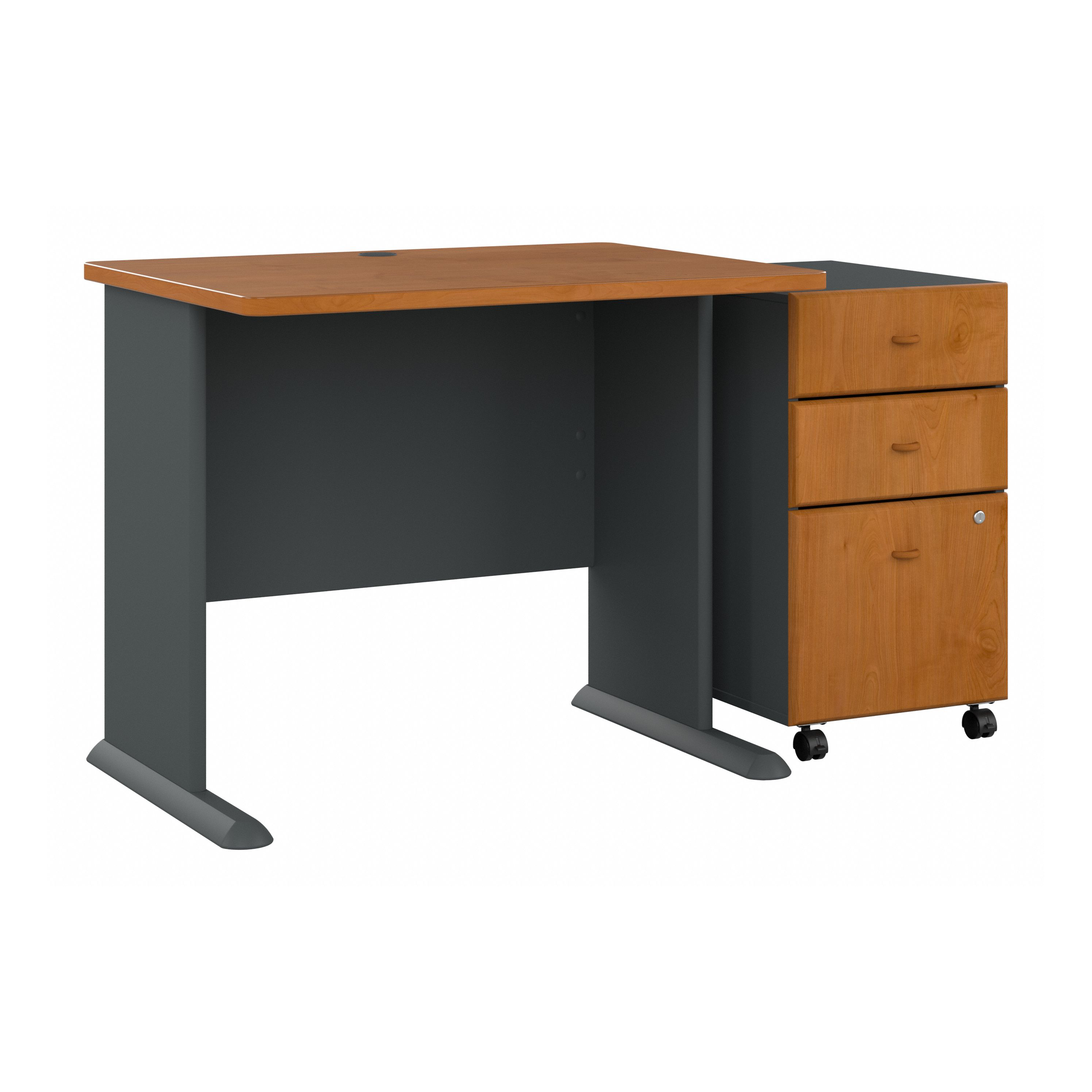 Shop Bush Business Furniture Series A 36W Desk with Mobile File Cabinet 02 SRA024NCSU #color_natural cherry/slate