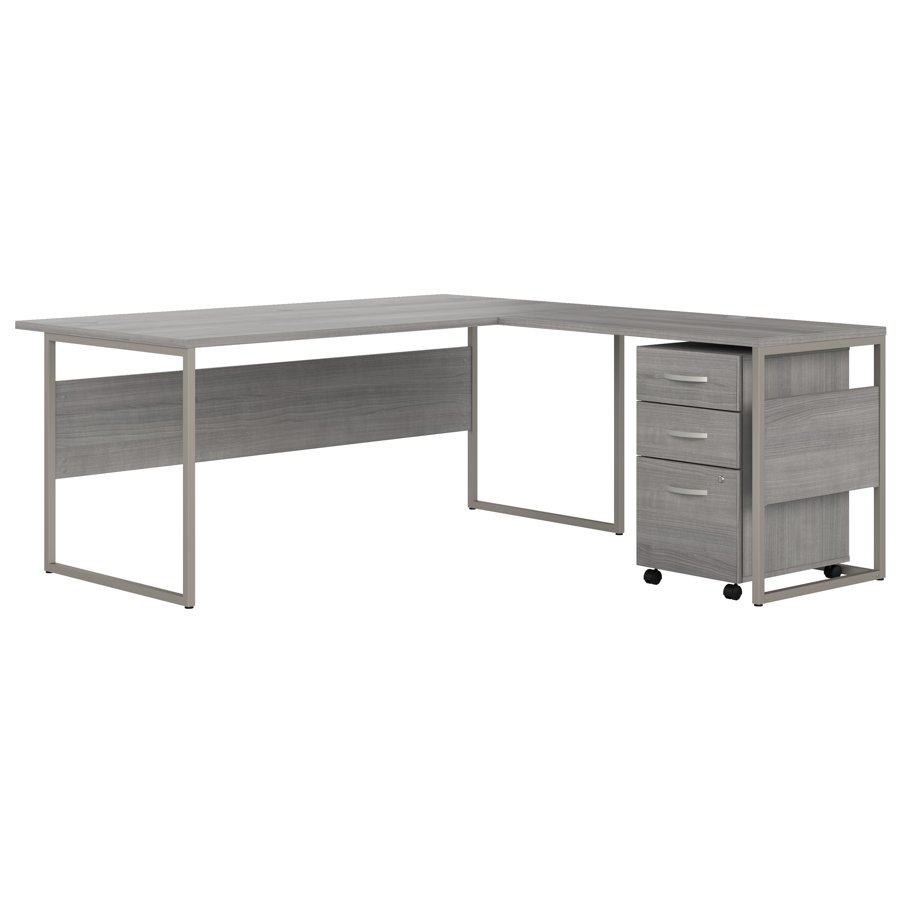Shop Bush Business Furniture Hybrid 72W x 36D L Shaped Table Desk with 3 Drawer Mobile File Cabinet 02 HYB010PGSU #color_platinum gray