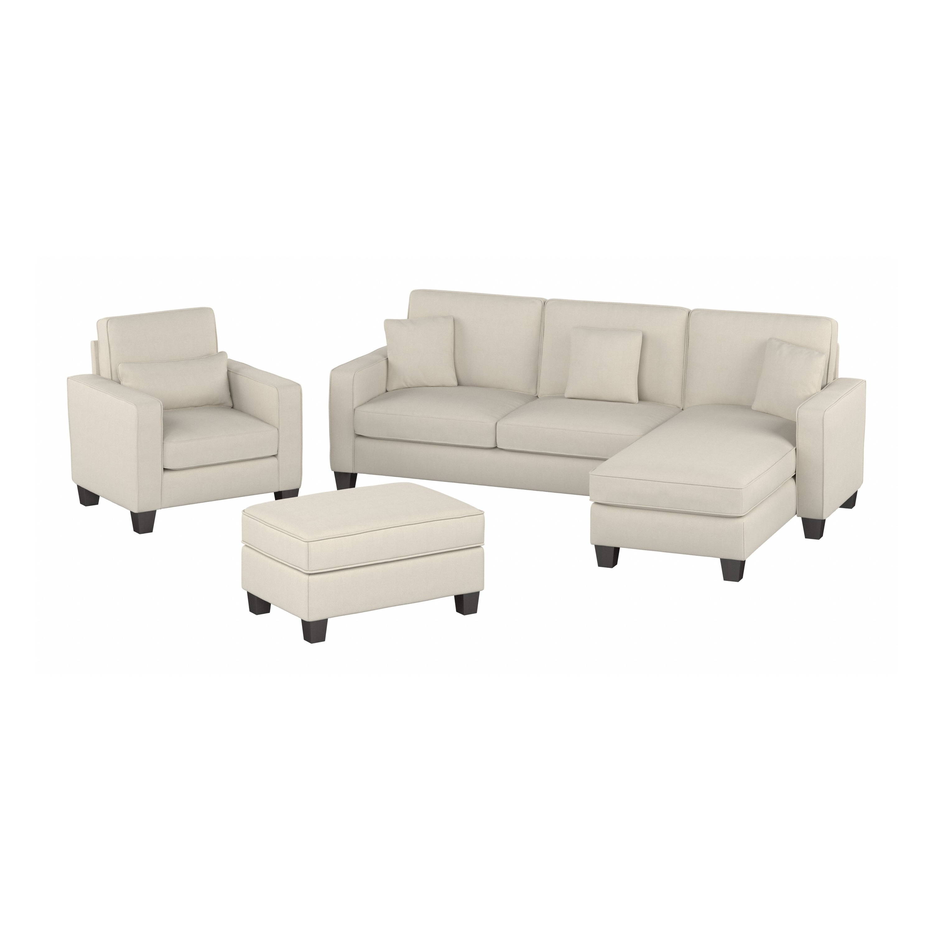 Shop Bush Furniture Stockton 102W Sectional Couch with Reversible Chaise Lounge, Accent Chair, and Ottoman 02 SKT021CRH #color_cream herringbone fabric