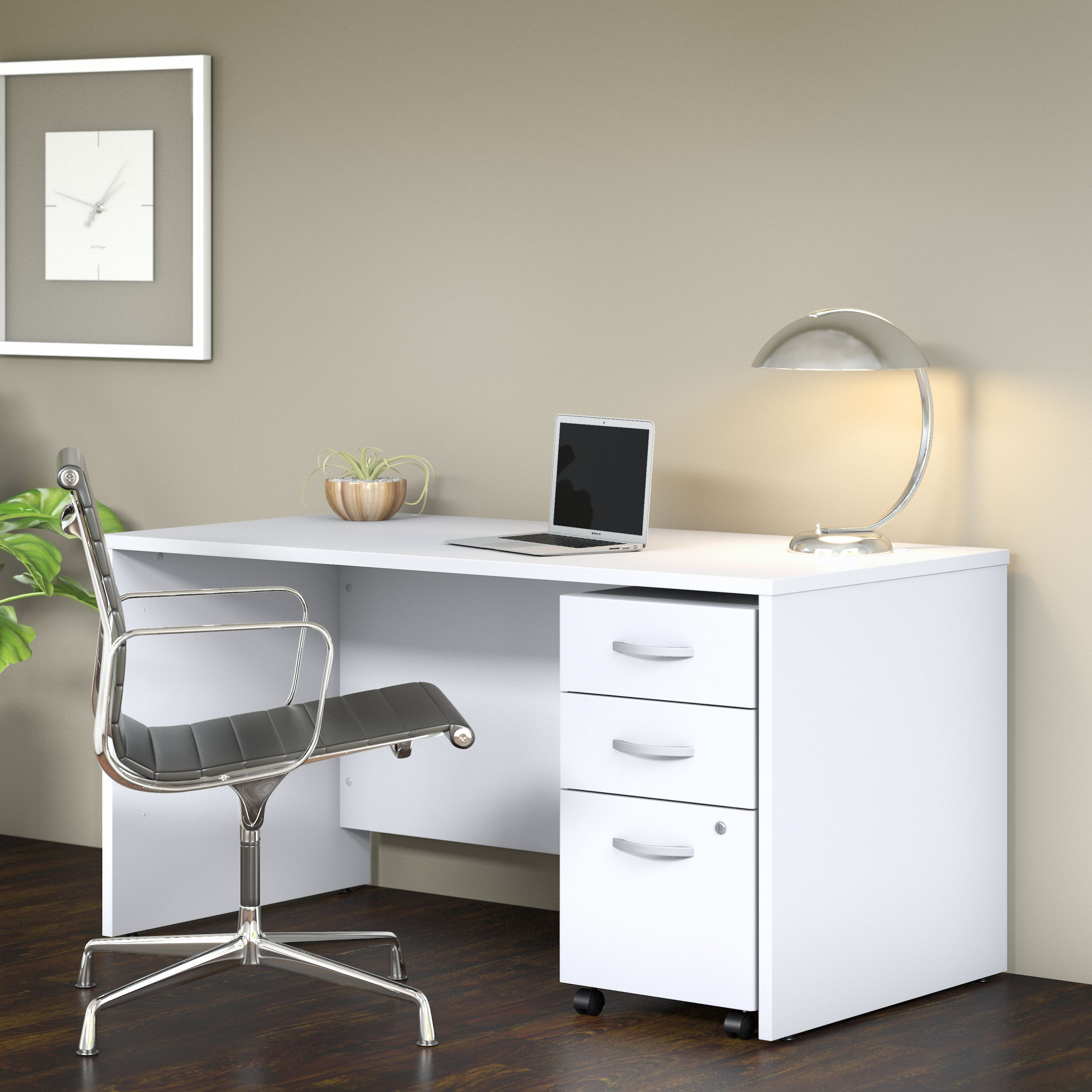 Shop Bush Business Furniture Studio C 60W x 30D Office Desk with Mobile File Cabinet 01 STC014WHSU #color_white