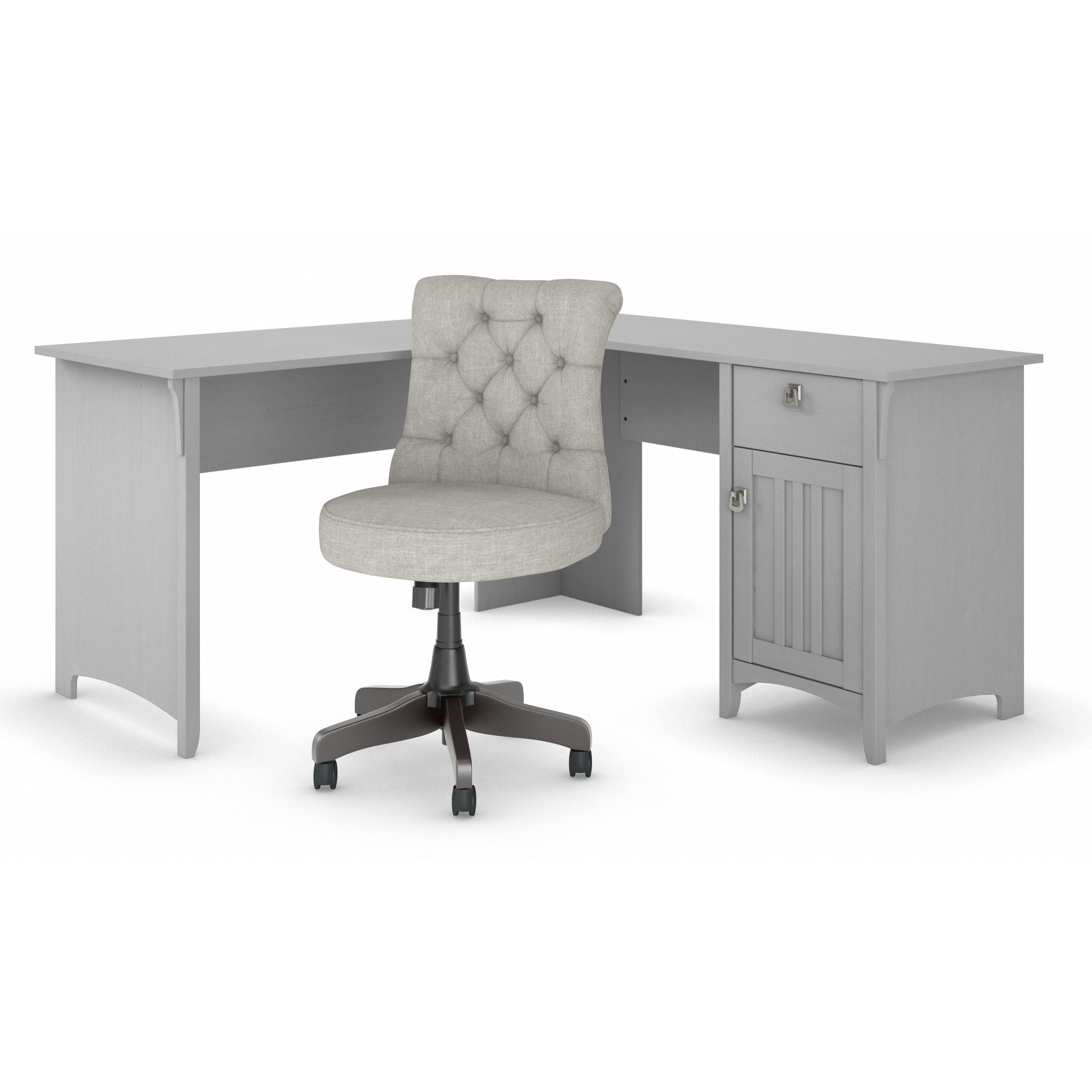 Shop Bush Furniture Salinas 60W L Shaped Desk with Mid Back Tufted Office Chair 02 SAL010CG #color_cape cod gray