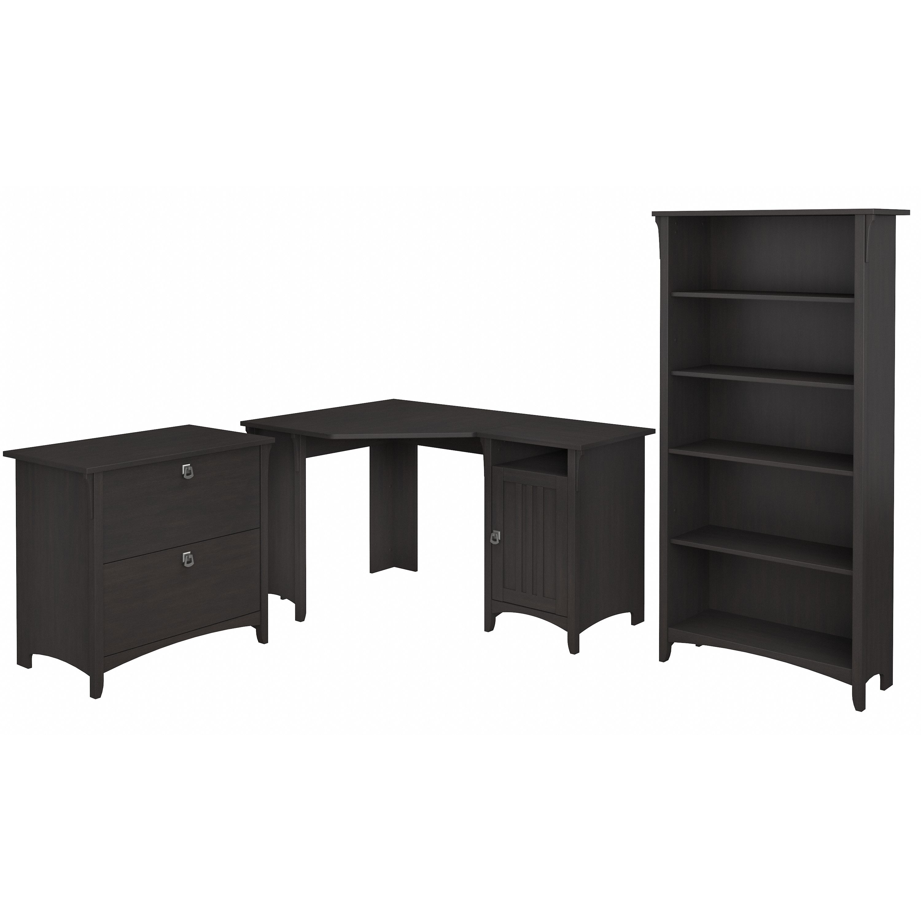 Shop Bush Furniture Salinas 55W Corner Desk with Lateral File Cabinet and 5 Shelf Bookcase 02 SAL013VB #color_vintage black