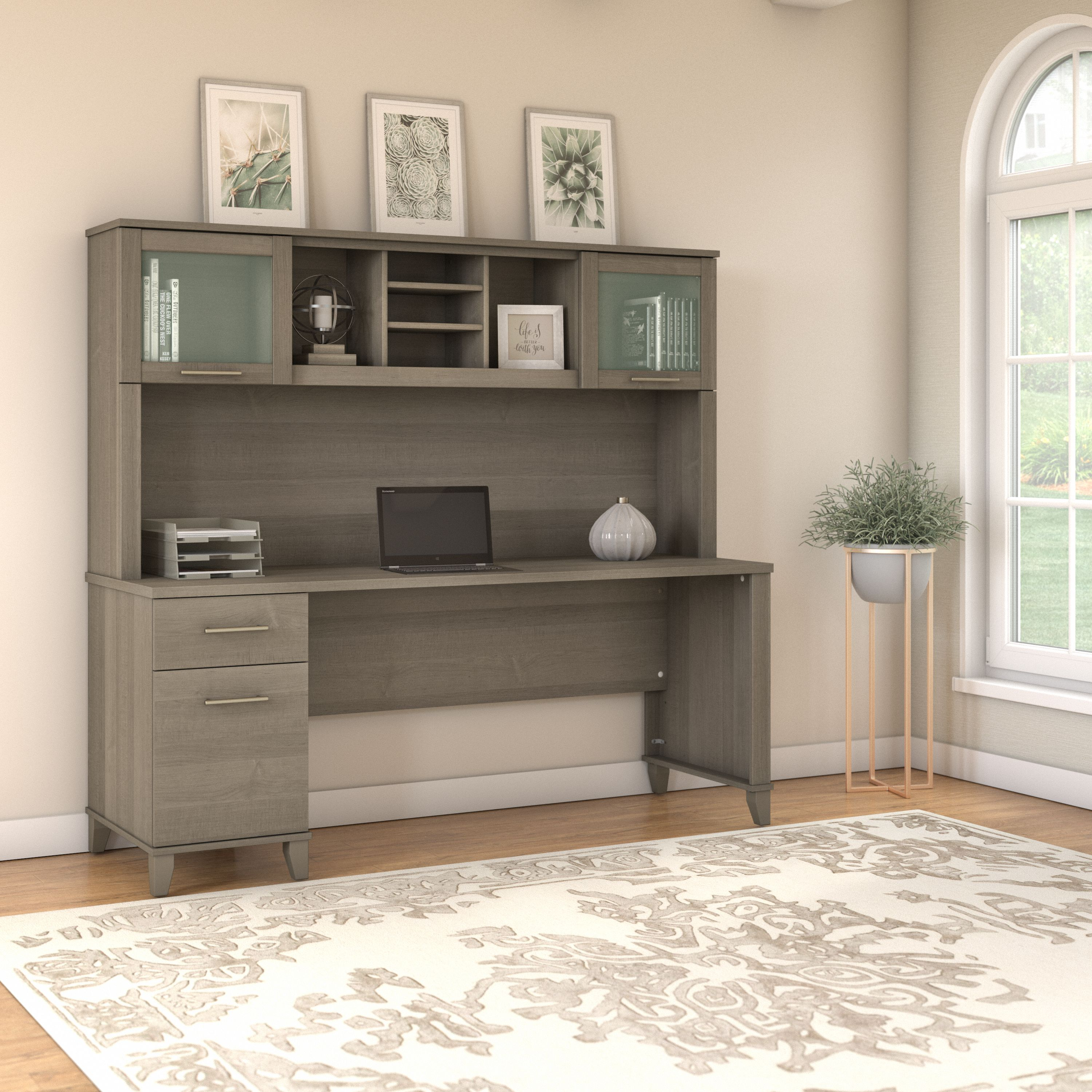 Shop Bush Furniture Somerset 72W Office Desk with Drawers and Hutch 01 SET018AG #color_ash gray
