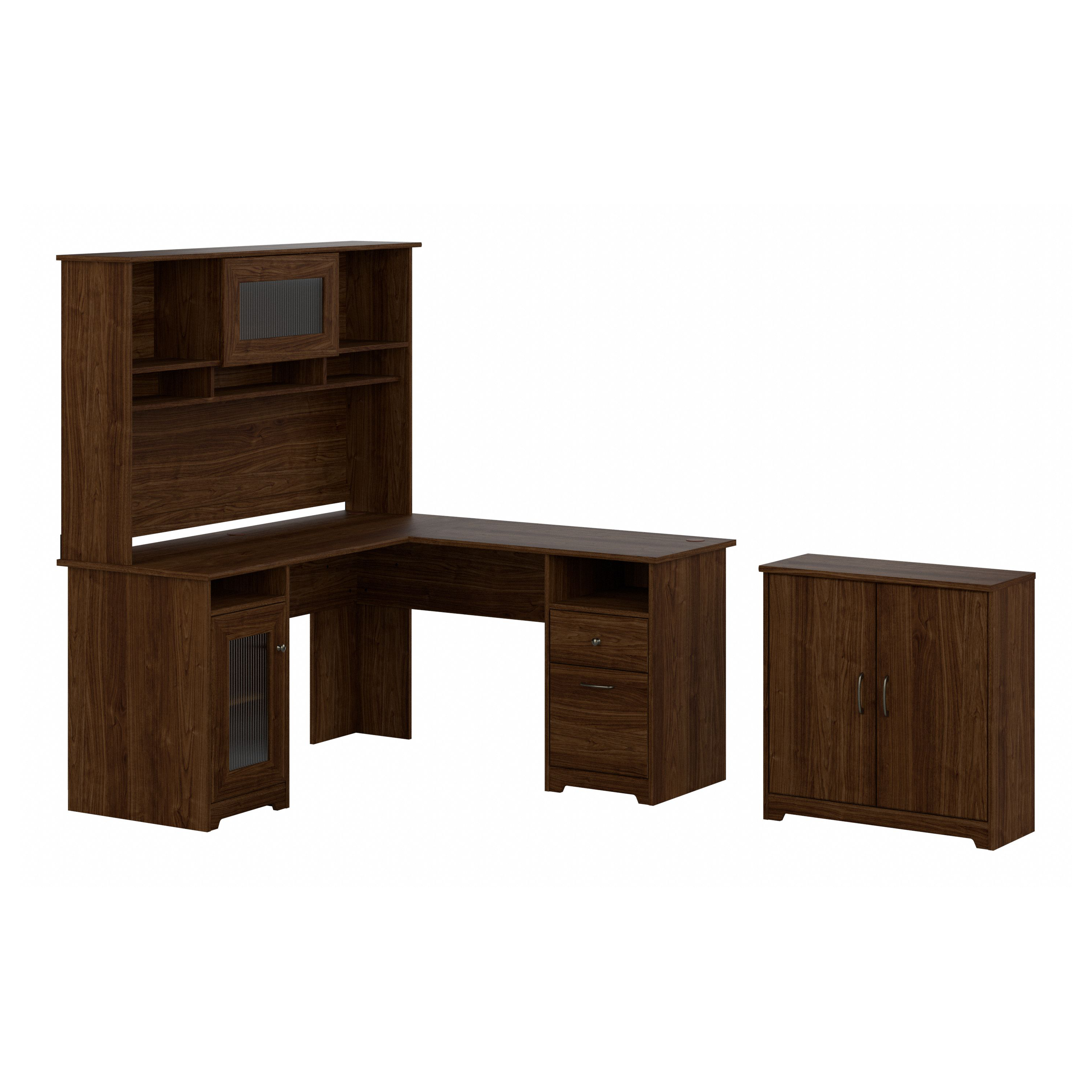 Shop Bush Furniture Cabot 60W L Shaped Computer Desk with Hutch and Small Storage Cabinet 02 CAB016MW #color_modern walnut