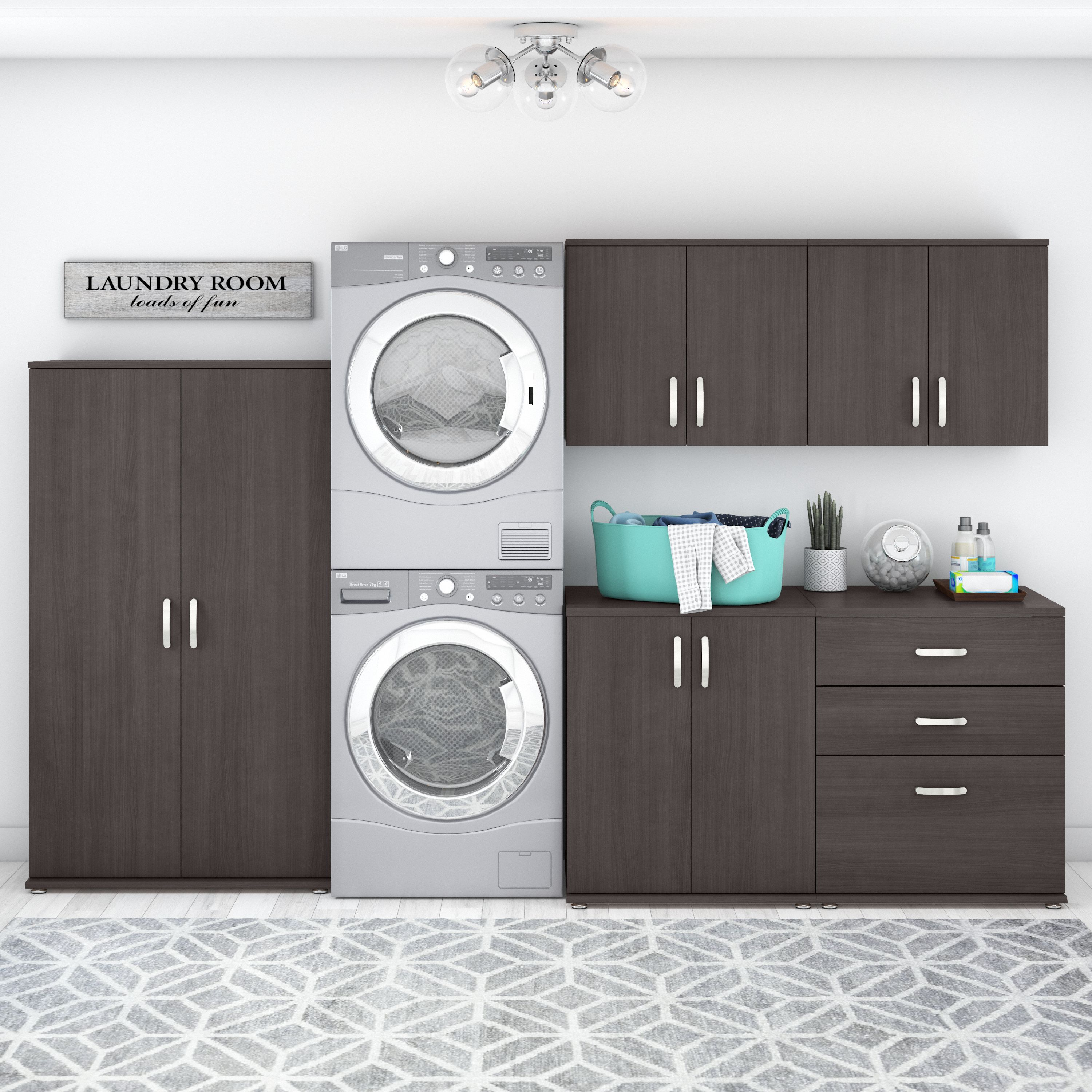 Shop Bush Business Furniture Universal 5 Piece Modular Laundry Room Storage Set with Floor and Wall Cabinets 01 LNS003SG #color_storm gray