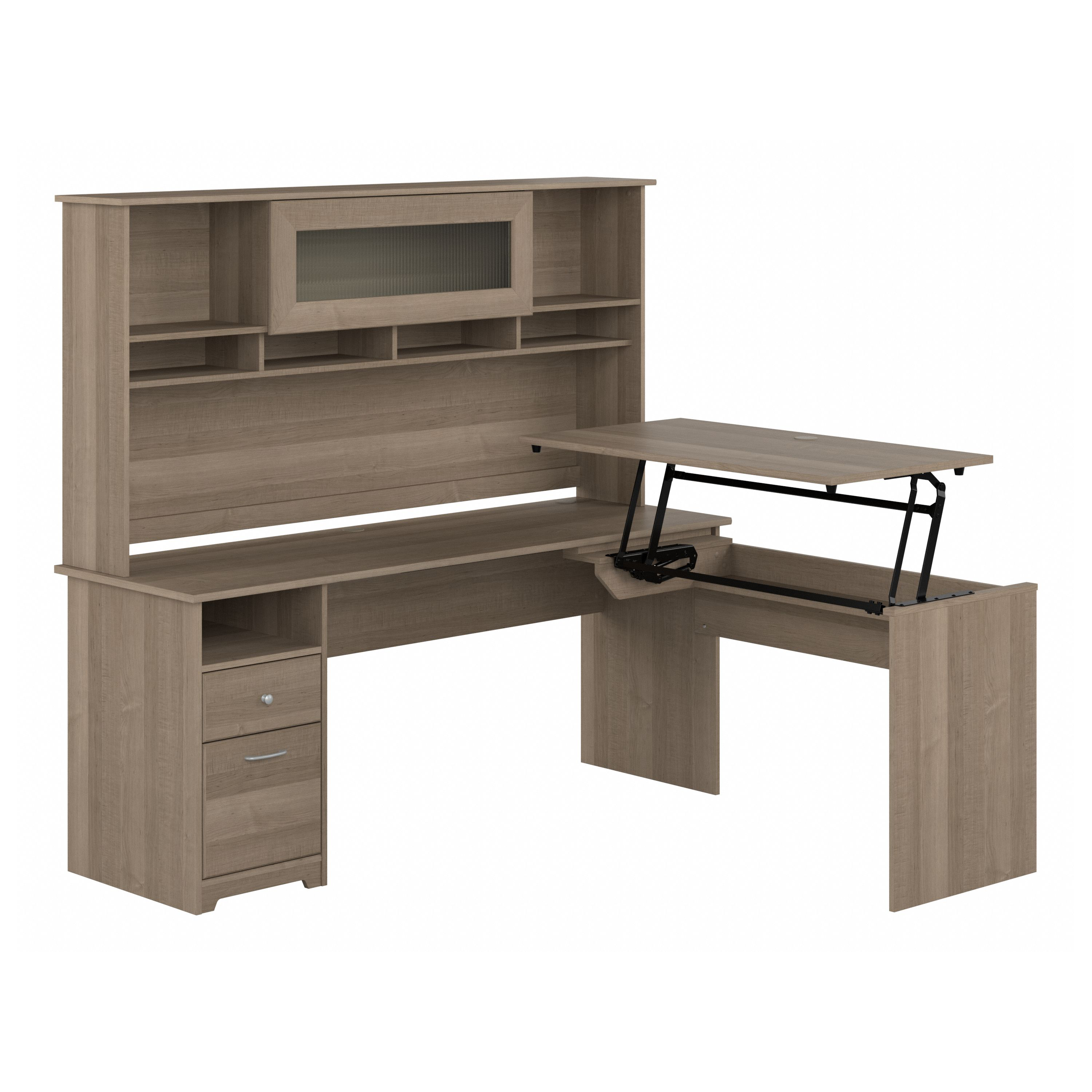 Shop Bush Furniture Cabot 72W 3 Position Sit to Stand L Shaped Desk with Hutch 02 CAB052AG #color_ash gray