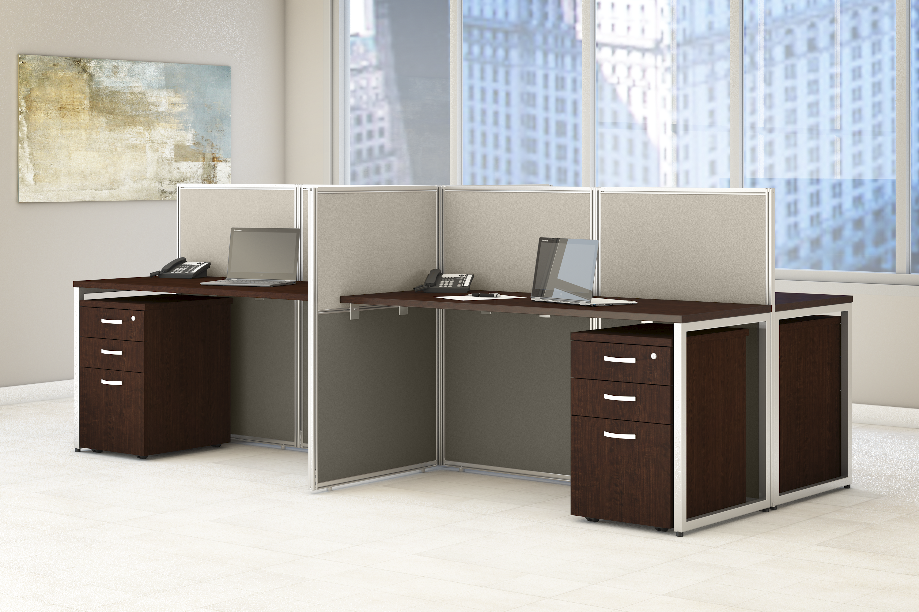 Shop Bush Business Furniture Easy Office 60W 2 Person L Shaped Cubicle Desk Workstation with 45H Panels 08 EOD560MR-03K #color_mocha cherry