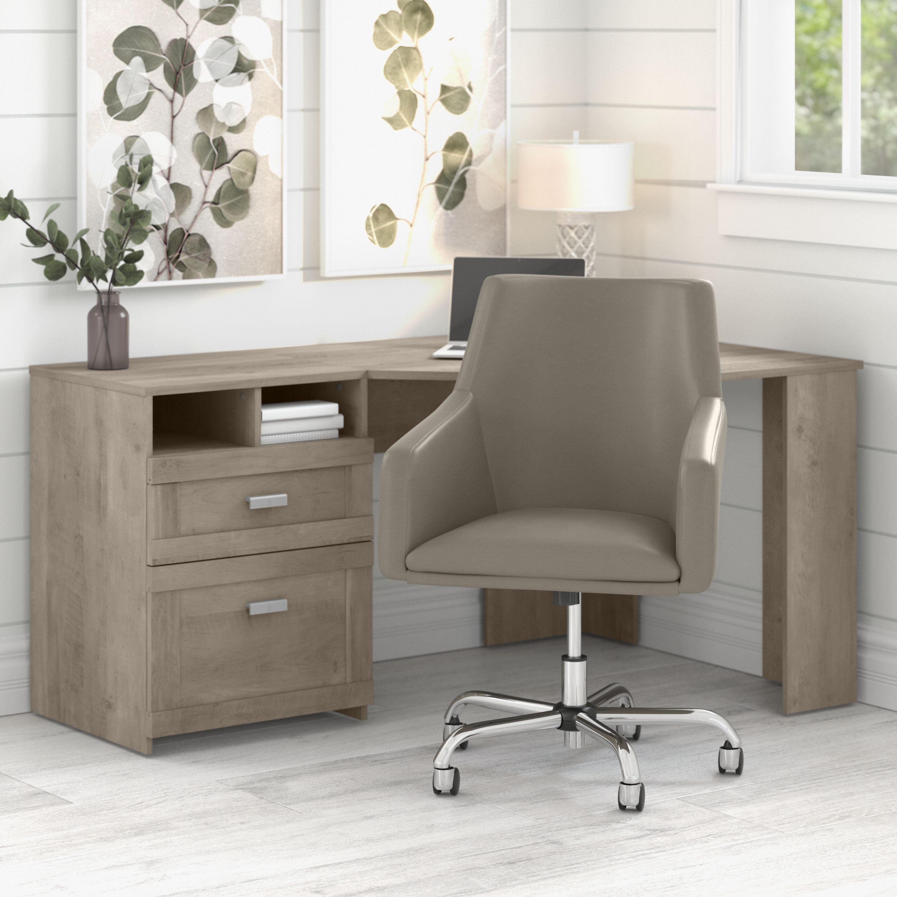 Shop Bush Furniture Wheaton 60W Reversible Corner Desk and Chair Set 01 WH003DG #color_driftwood gray