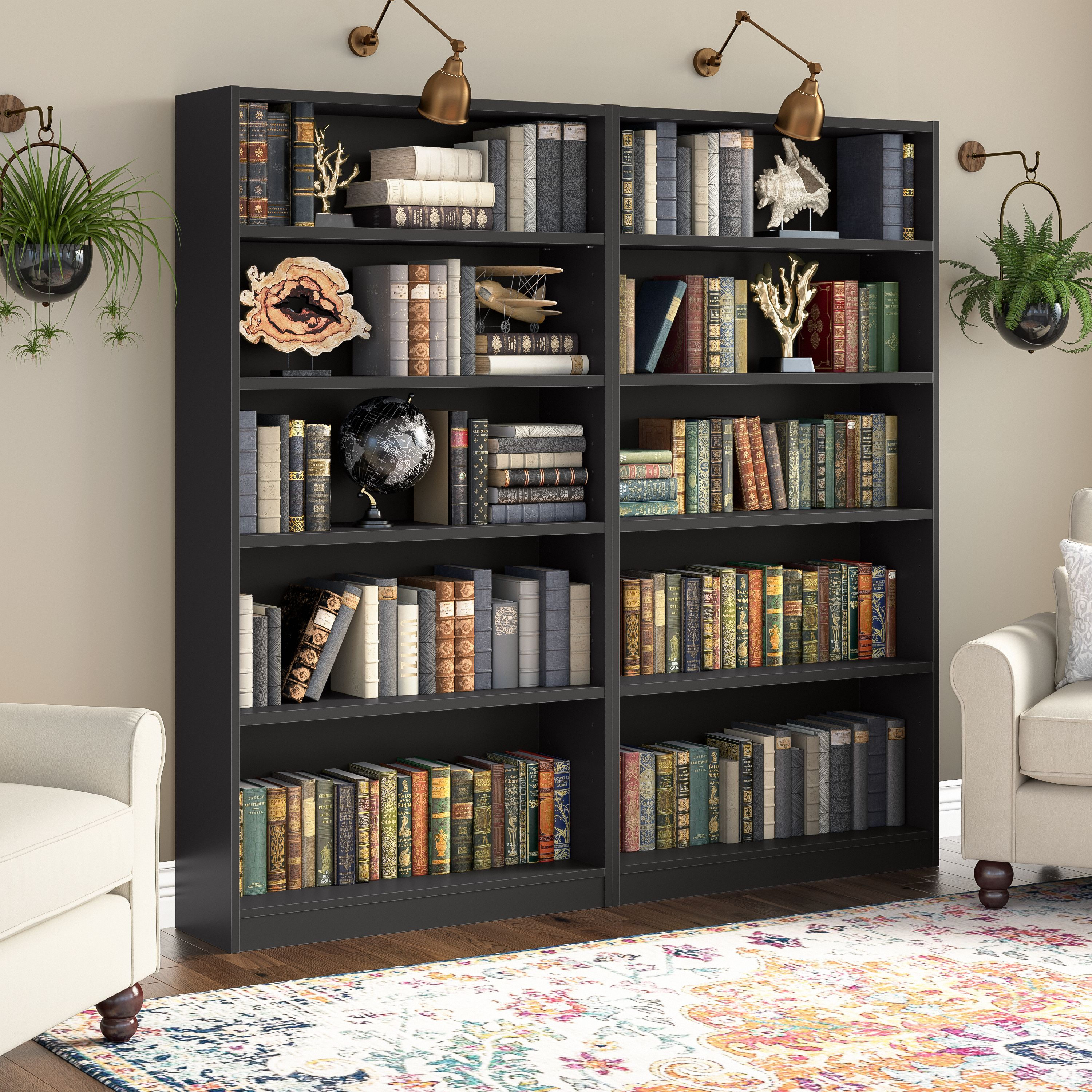 Shop Bush Furniture Universal Tall 5 Shelf Bookcase - Set of 2 01 UB003BL #color_black