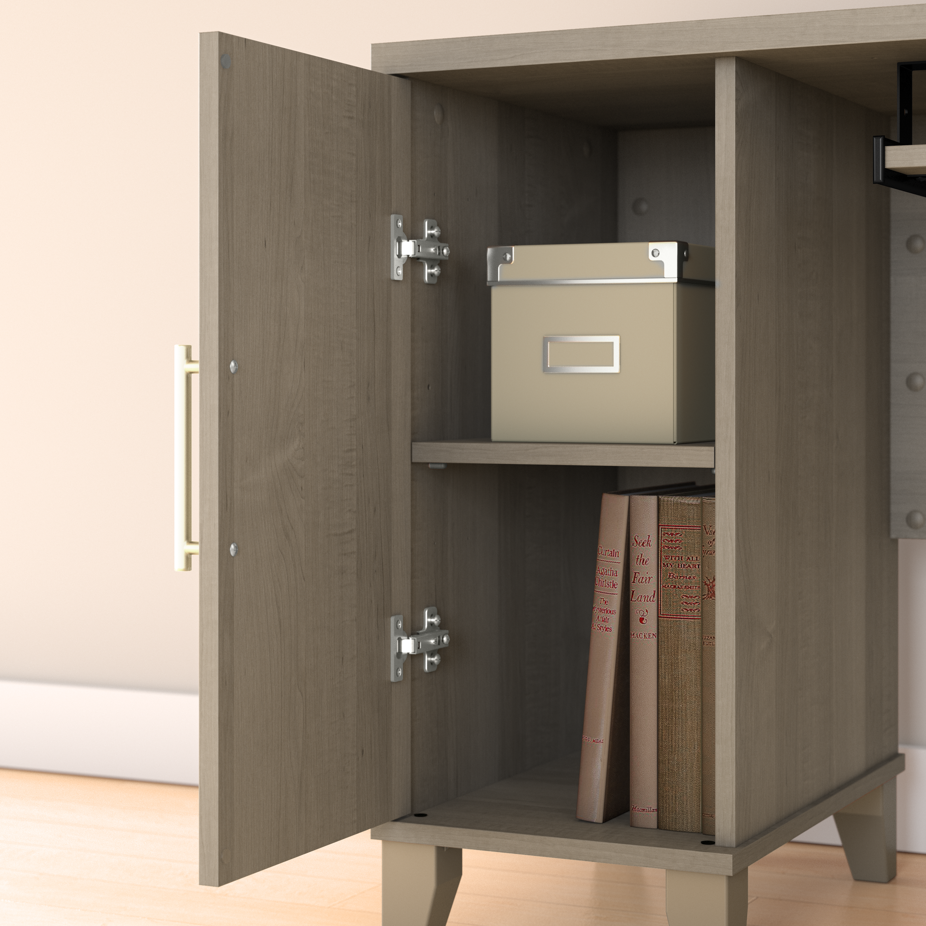 Shop Bush Furniture Somerset 60W L Shaped Desk with Storage 05 WC81630K #color_ash gray