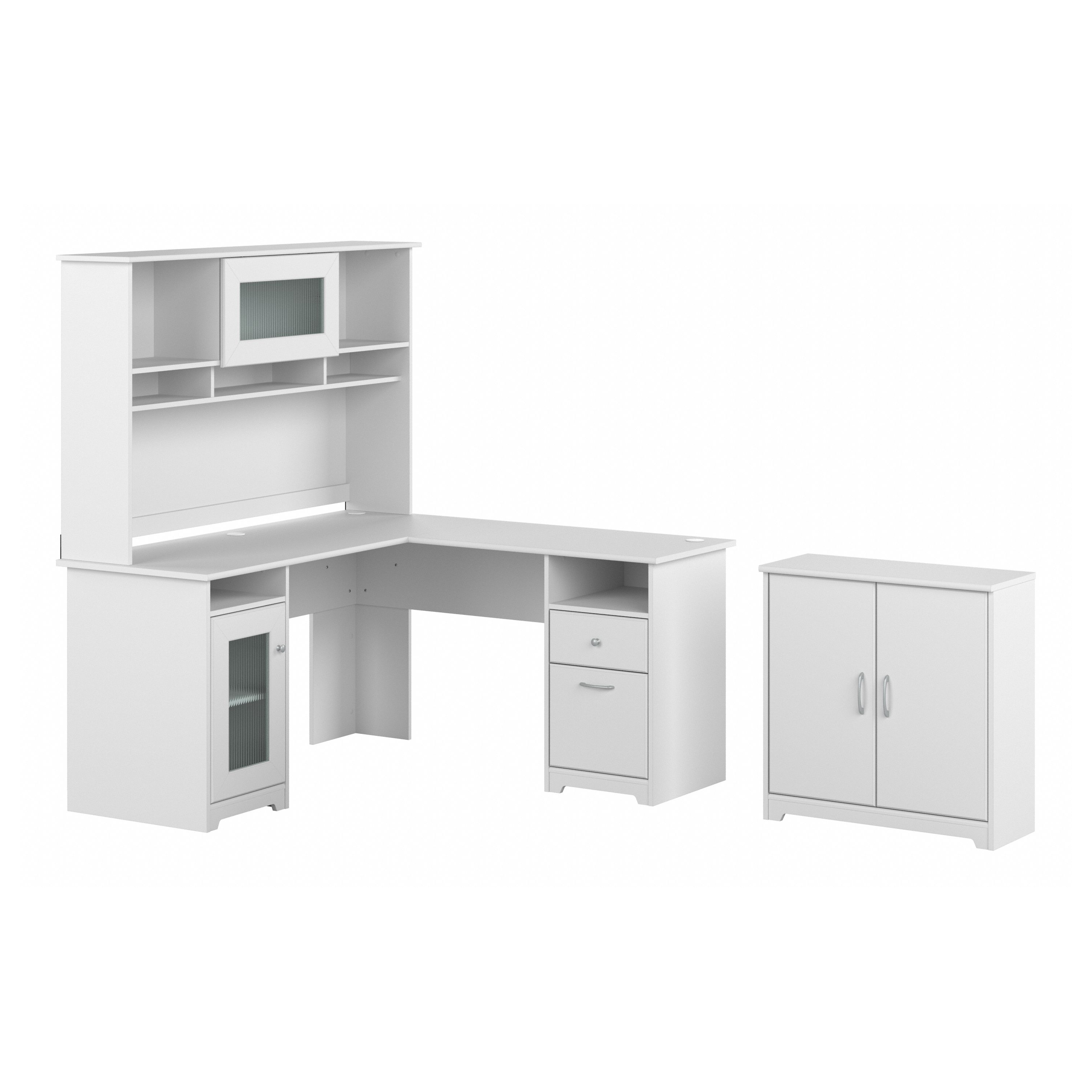 Shop Bush Furniture Cabot 60W L Shaped Computer Desk with Hutch and Small Storage Cabinet 02 CAB016WHN #color_white