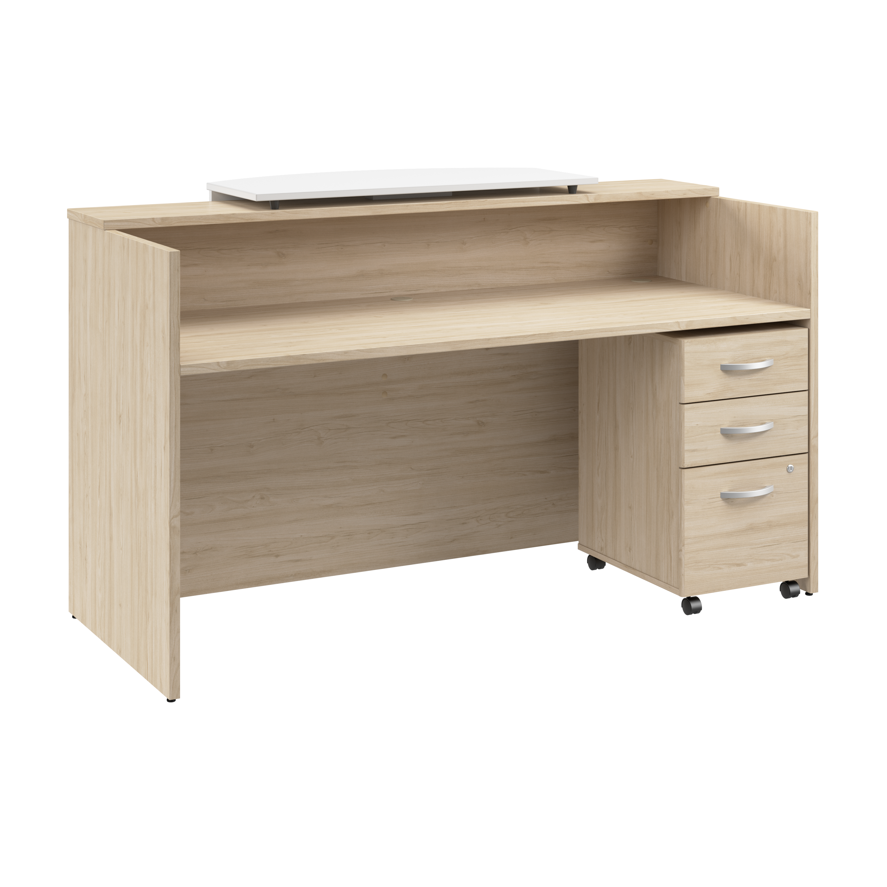 Shop Bush Business Furniture Arrive 72W x 30D Reception Desk with Counter and Mobile File Cabinet 02 ARV008NE #color_natural elm