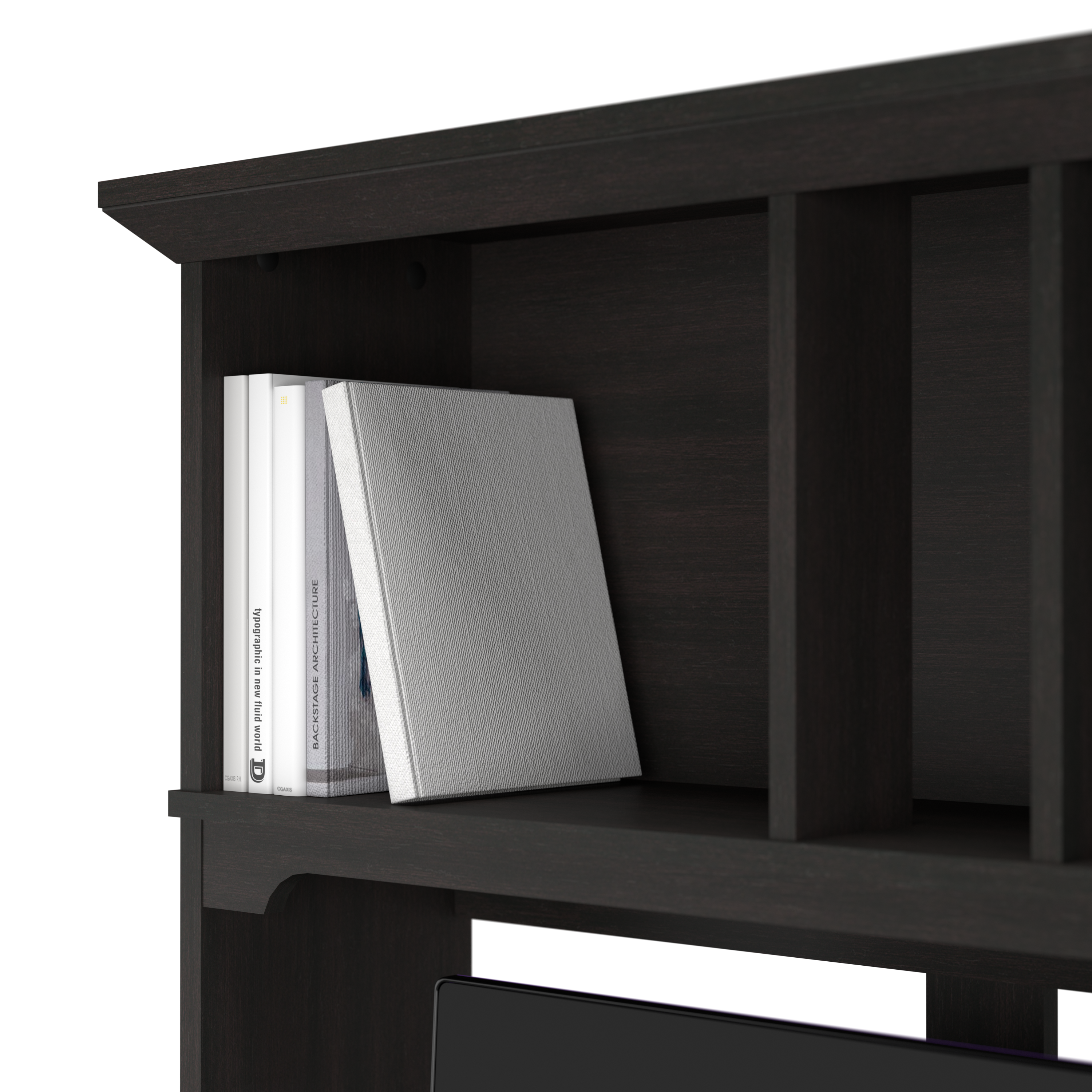 Shop Bush Furniture Salinas 60W L Shaped Desk with Hutch and 5 Shelf Bookcase 04 SAL006VB #color_vintage black