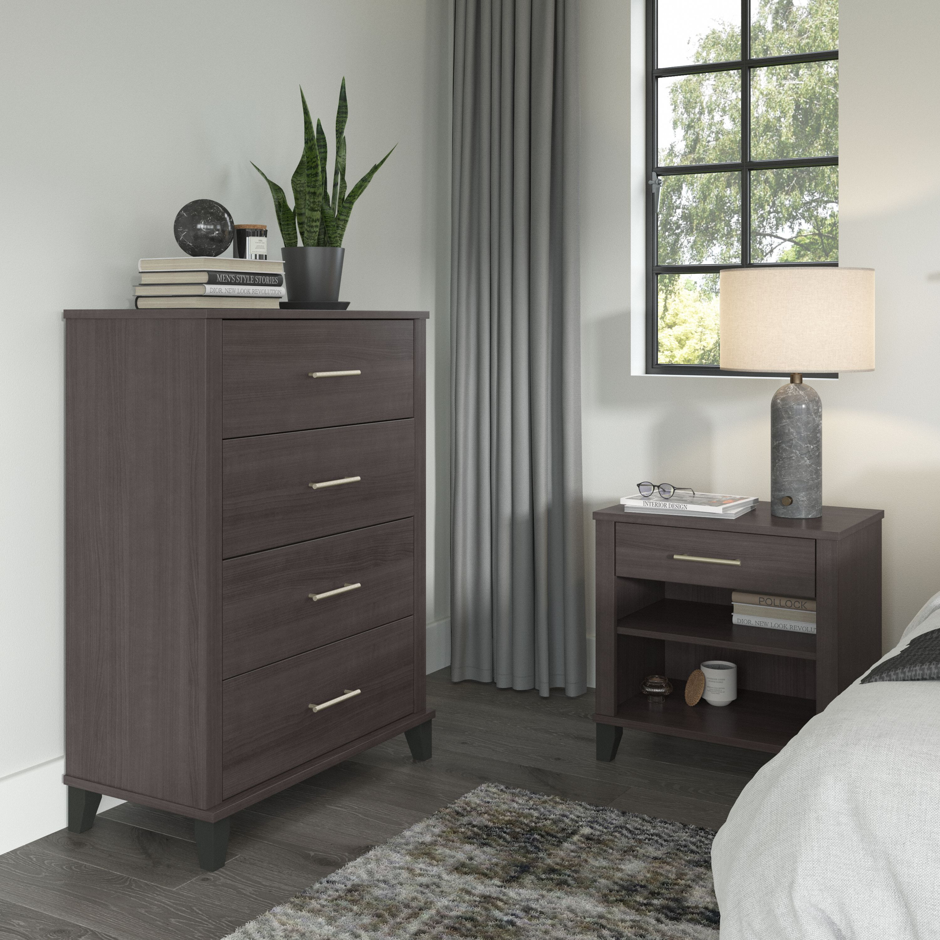 Shop Bush Furniture Somerset Chest of Drawers and Nightstand Set 01 SET034SG #color_storm gray