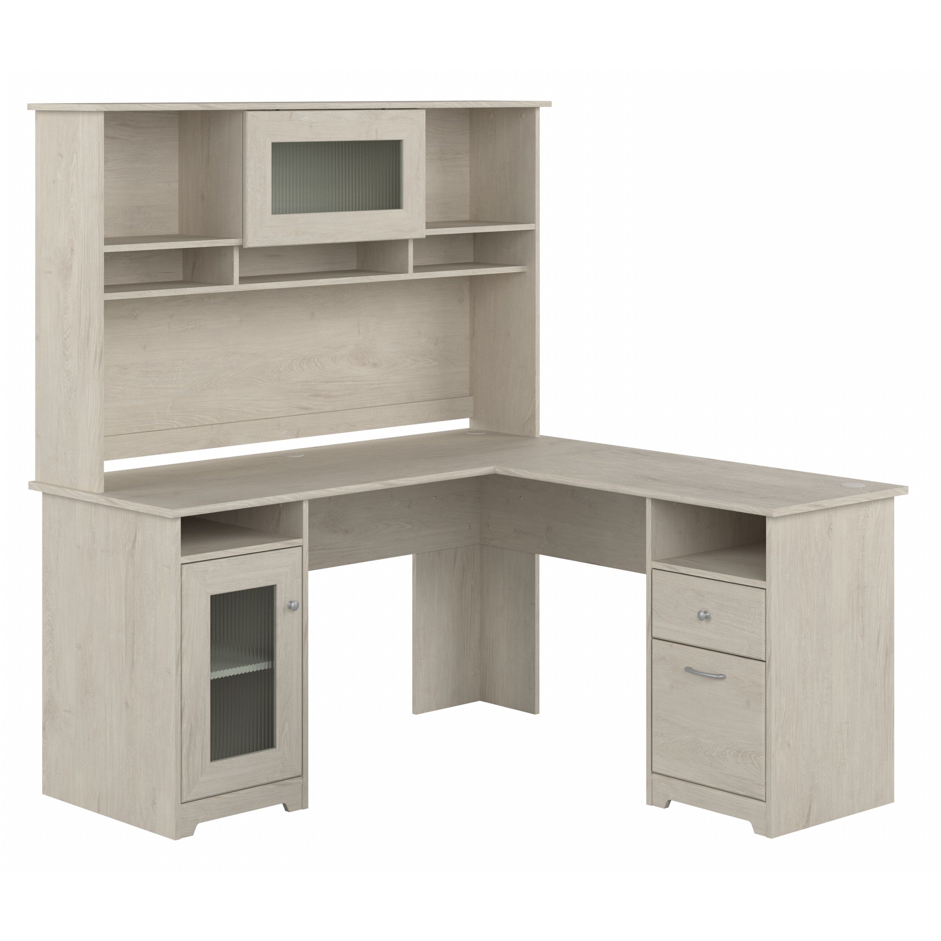 Shop Bush Furniture Cabot 60W L Shaped Computer Desk with Hutch and Storage 02 CAB001LW #color_linen white oak