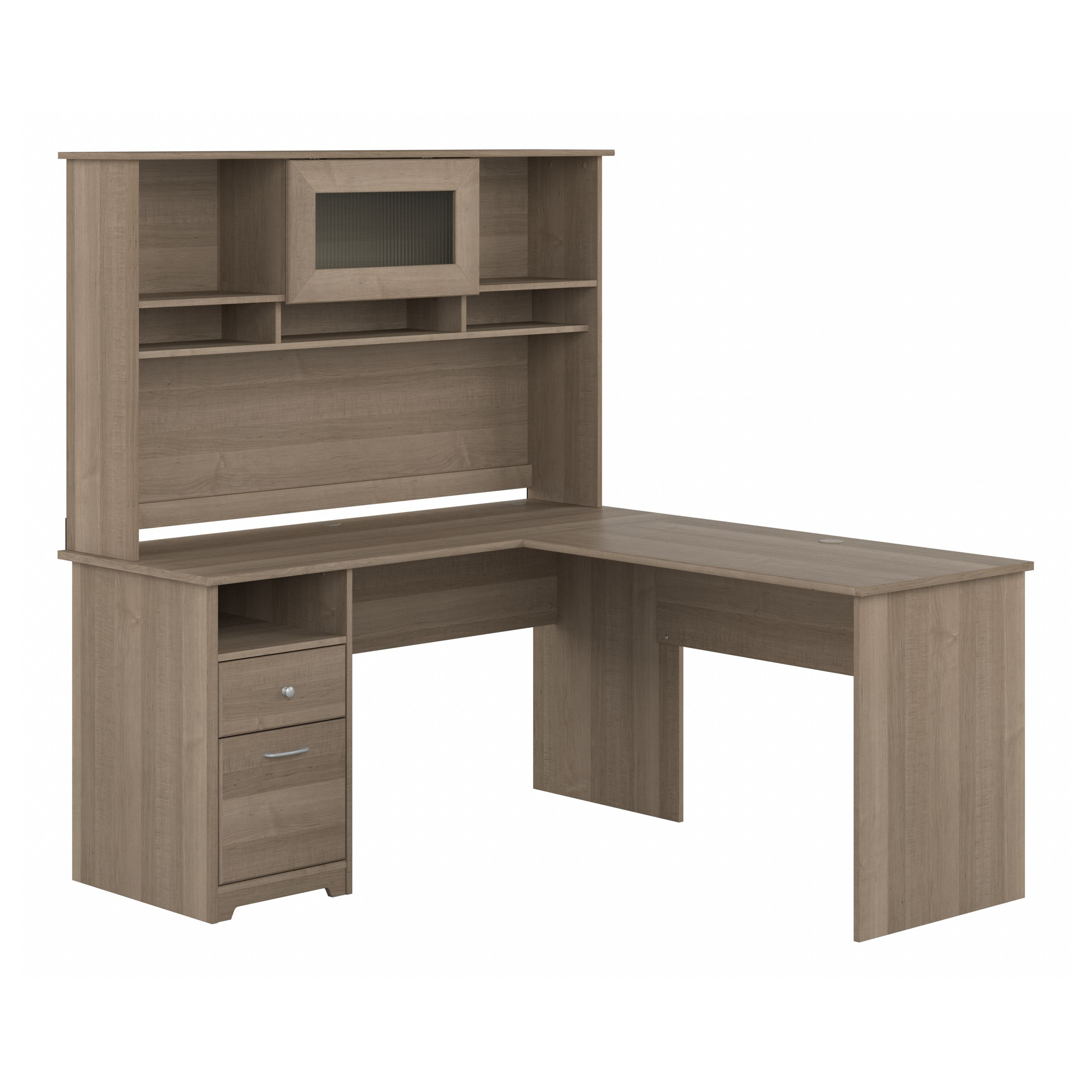 Shop Bush Furniture Cabot 60W L Shaped Computer Desk with Hutch and Drawers 02 CAB046AG #color_ash gray