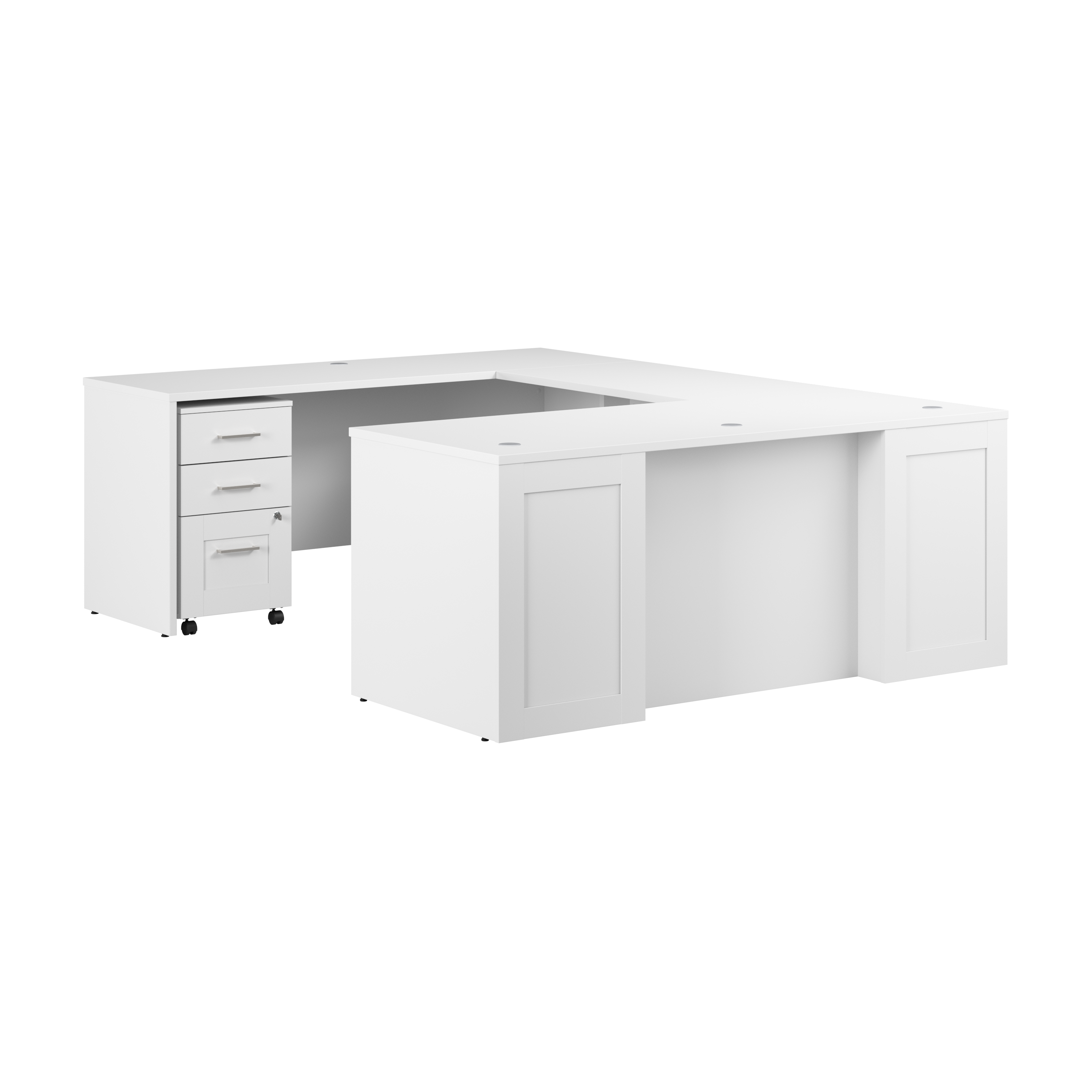Shop Bush Business Furniture Hampton Heights 72W x 30D U Station with 3 Drawer Mobile File Cabinet 02 HHD002WH #color_white