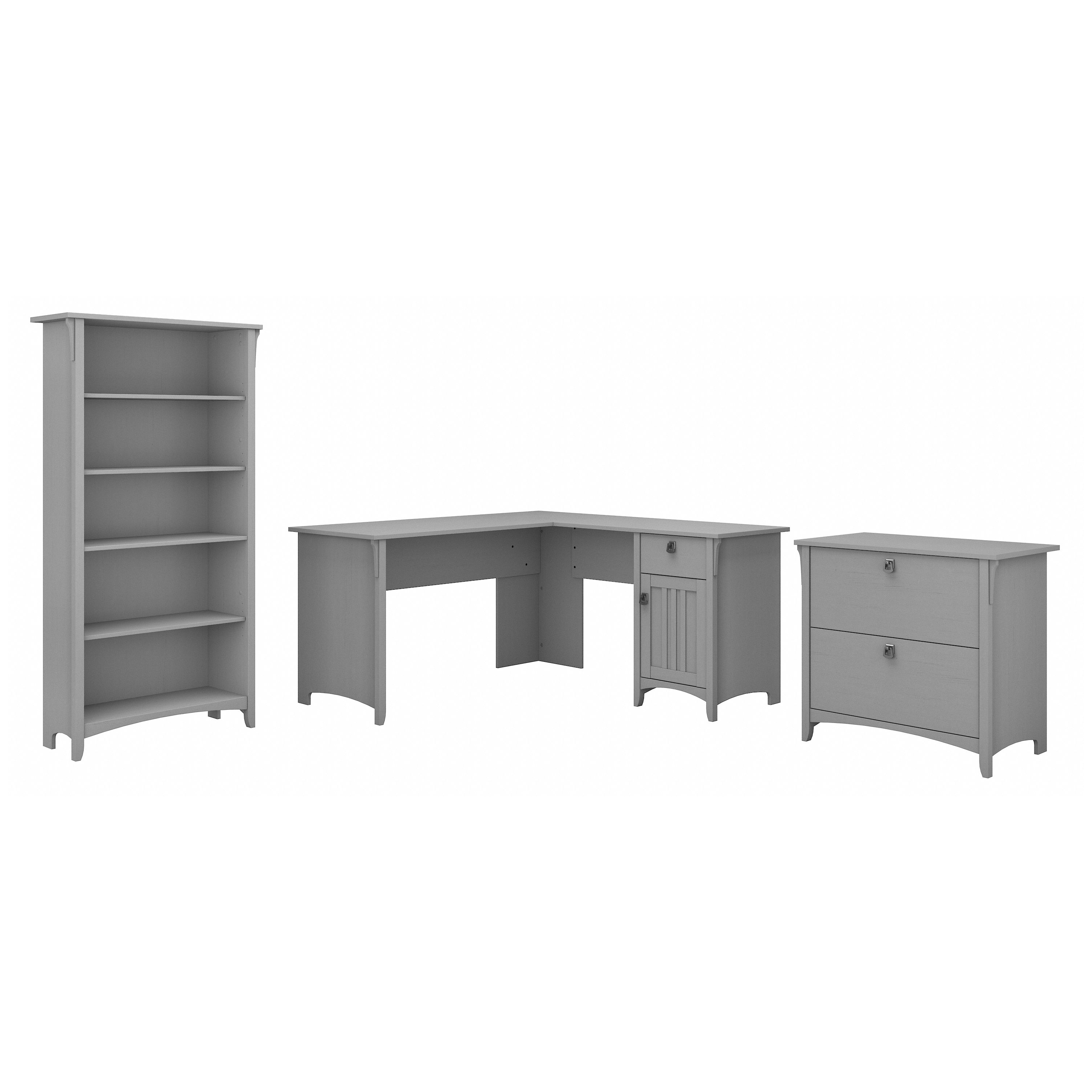 Shop Bush Furniture Salinas 60W L Shaped Desk with Lateral File Cabinet and 5 Shelf Bookcase 02 SAL003CG #color_cape cod gray
