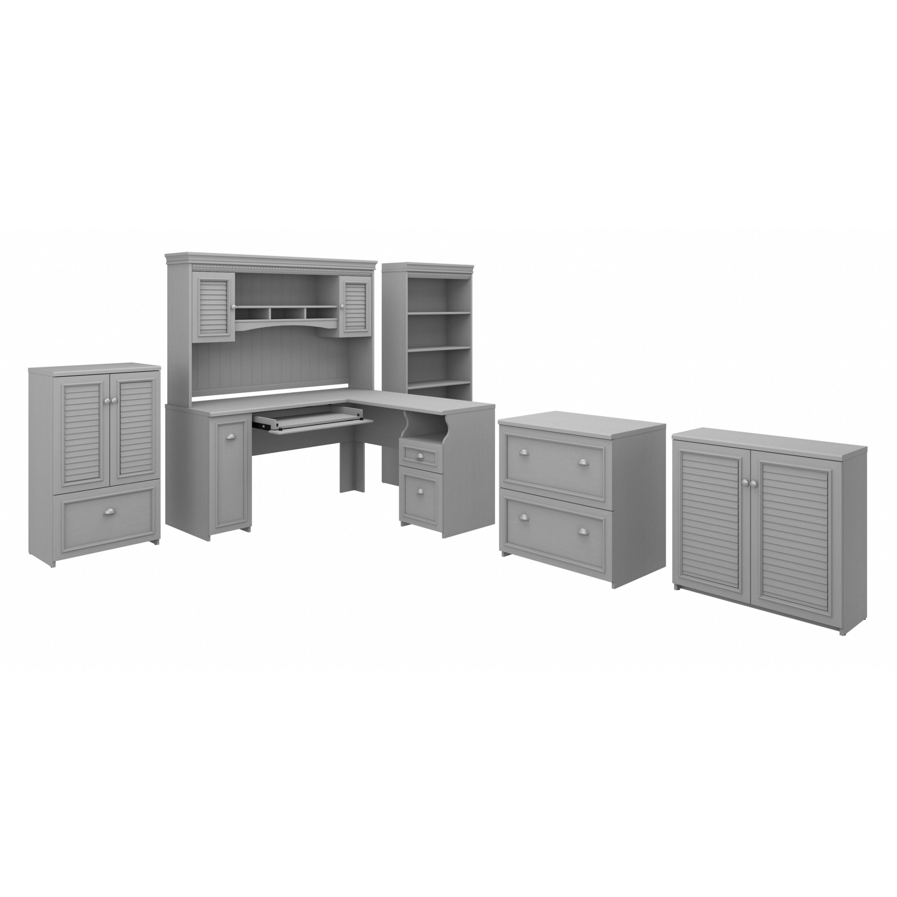 Shop Bush Furniture Fairview 60W L Shaped Desk with Hutch, Bookcase, Storage and File Cabinets 02 FV014CG #color_cape cod gray