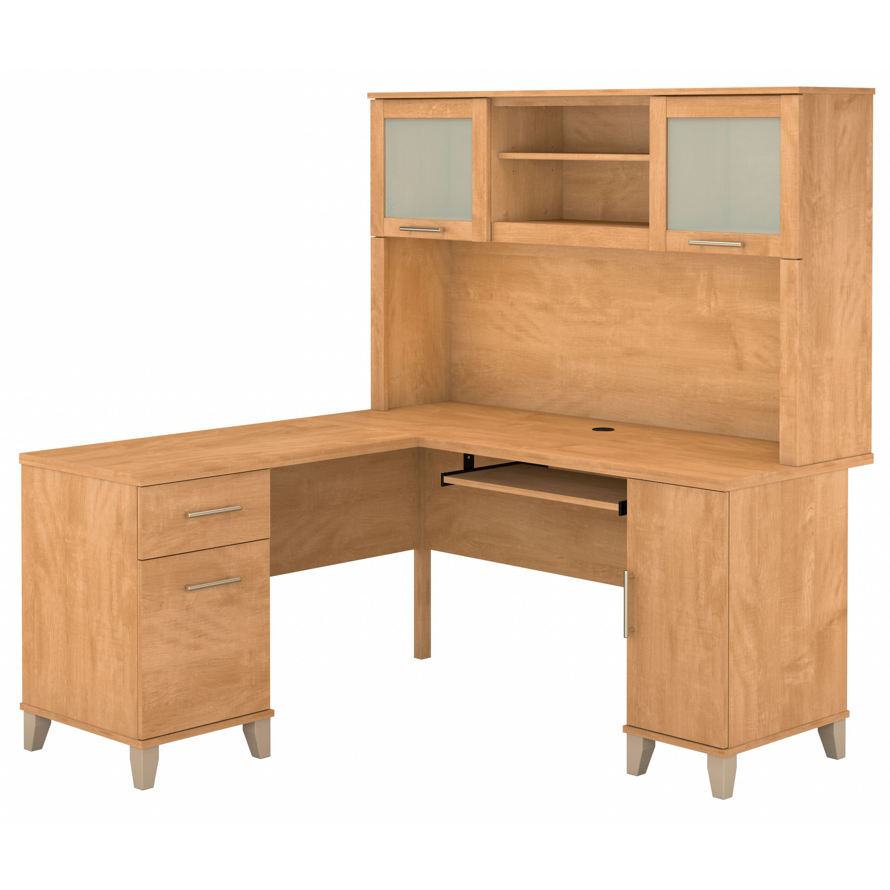 Shop Bush Furniture Somerset 60W L Shaped Desk with Hutch 02 SET002MC #color_maple cross