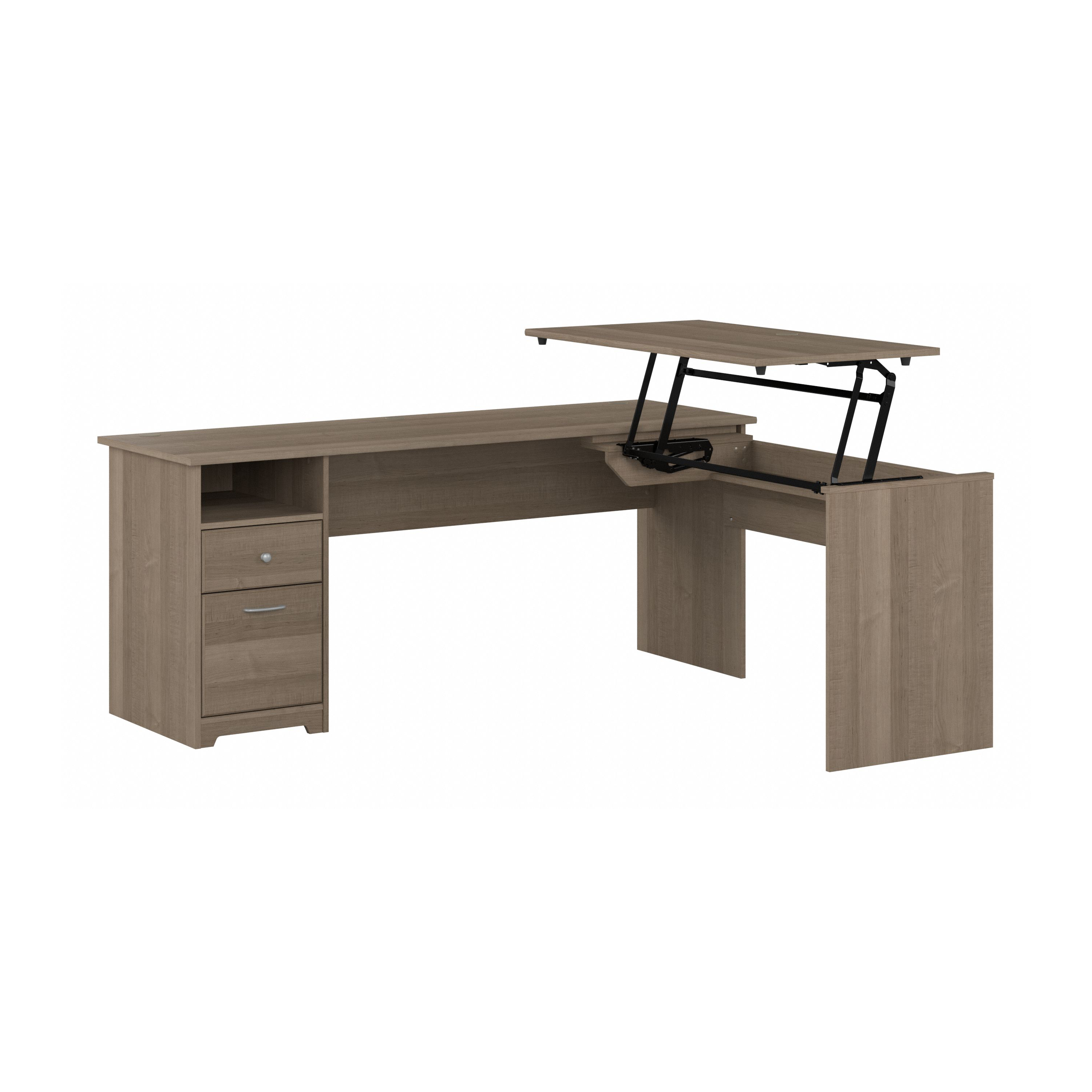 Shop Bush Furniture Cabot 72W 3 Position Sit to Stand L Shaped Desk 02 CAB050AG #color_ash gray