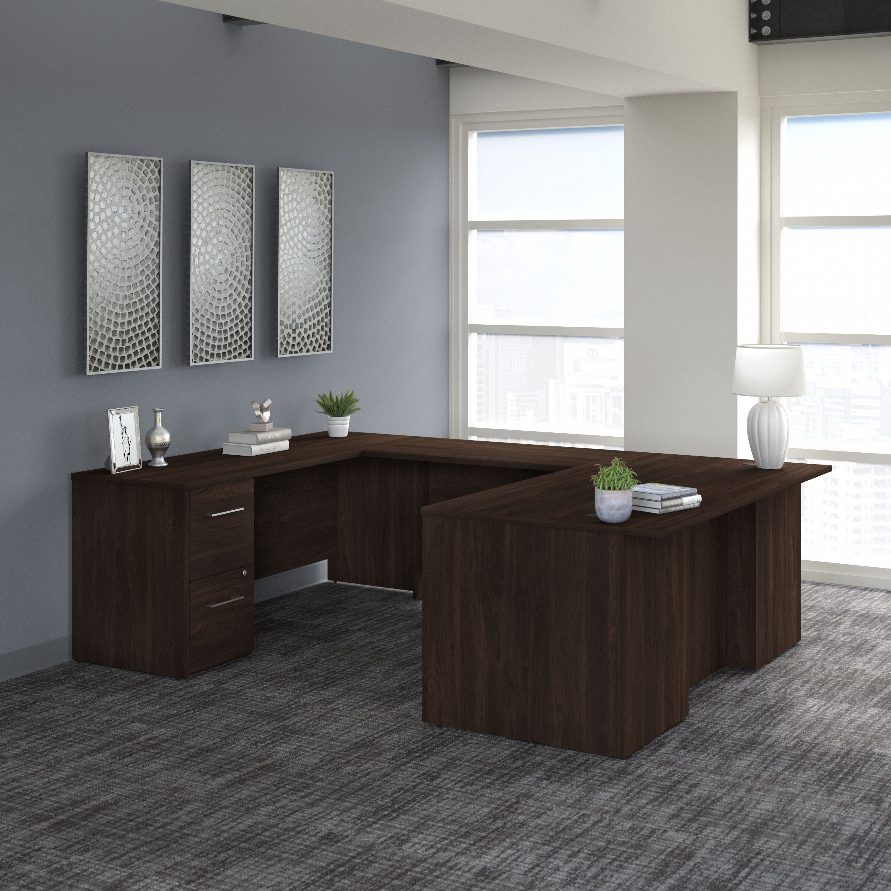 Shop Bush Business Furniture Office 500 72W U Shaped Executive Desk with Drawers 01 OF5002BWSU #color_black walnut