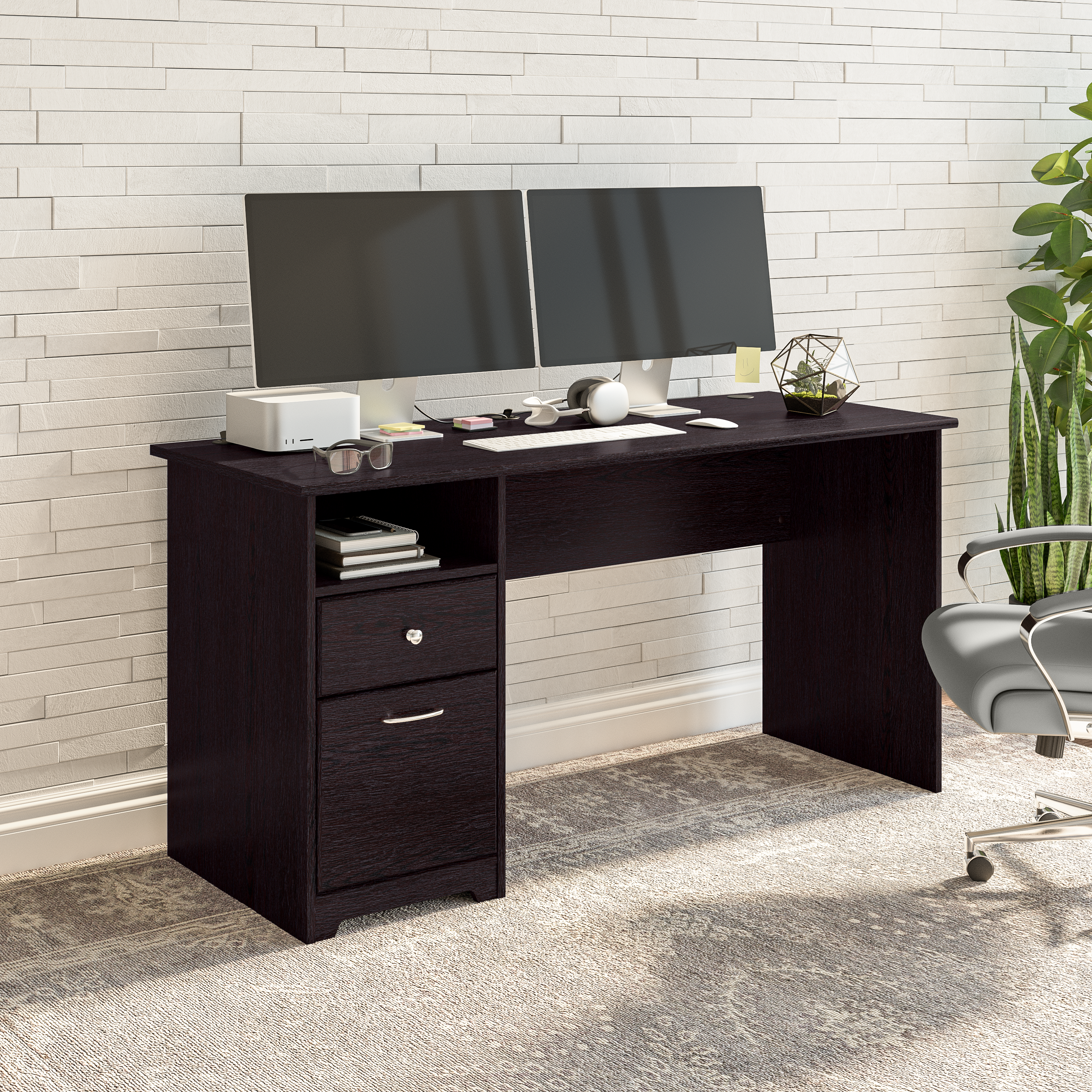 Shop Bush Furniture Cabot 60W Computer Desk with Drawers 01 WC31860 #color_espresso oak