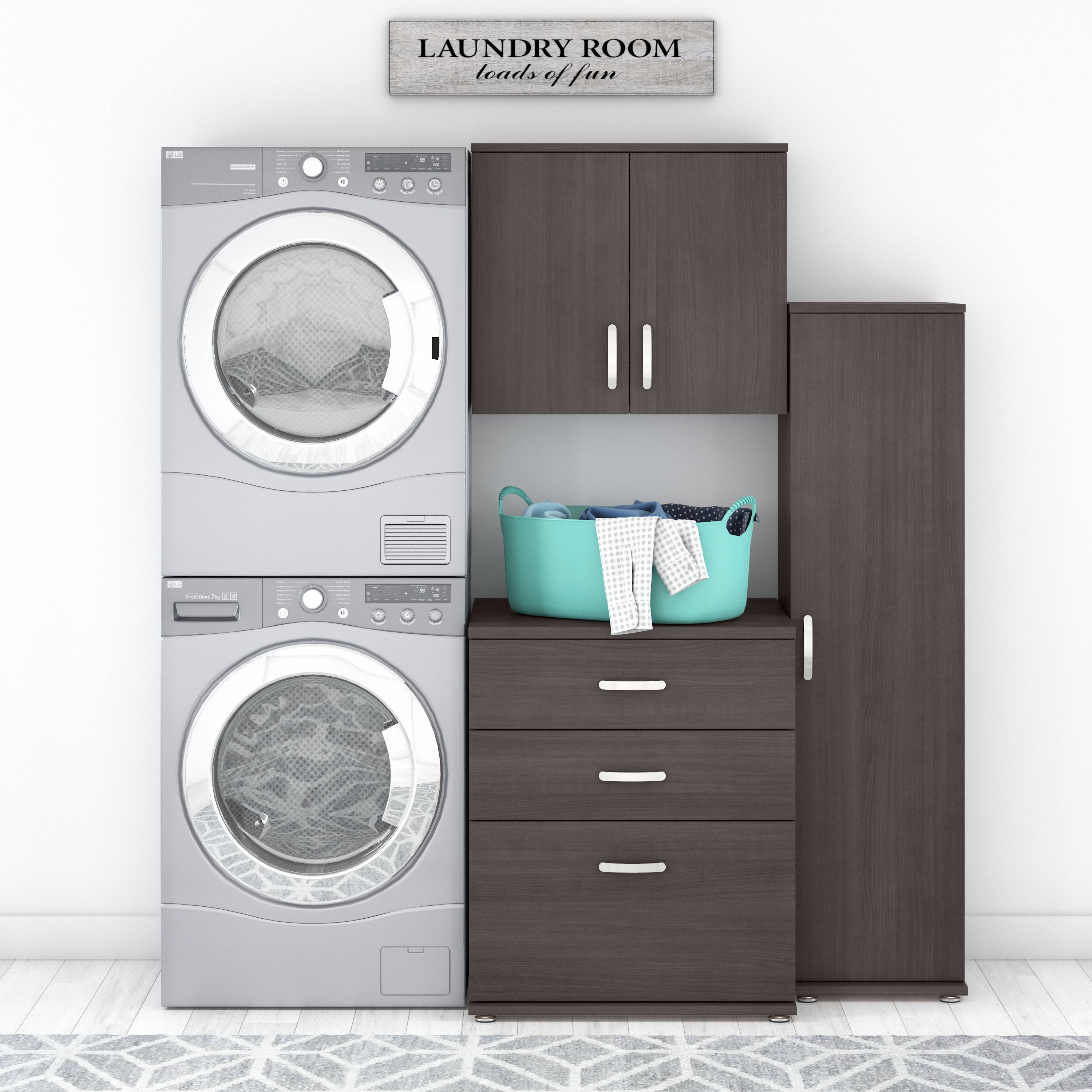 Shop Bush Business Furniture Universal 3 Piece Modular Laundry Room Storage Set with Floor and Wall Cabinets 01 LNS005SG #color_storm gray