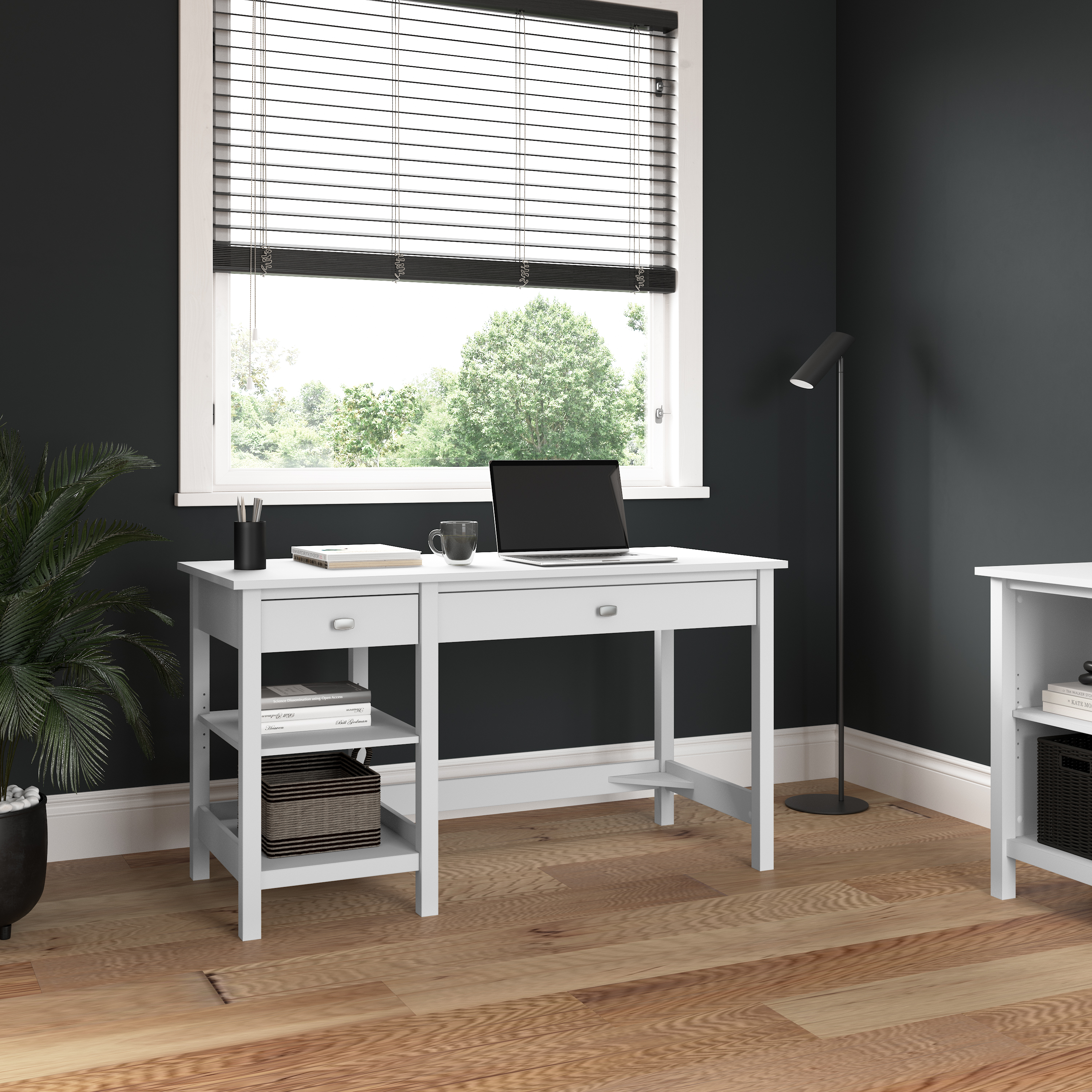 Shop Bush Furniture Broadview 54W Computer Desk with Shelves 01 BDD154WH-03 #color_pure white