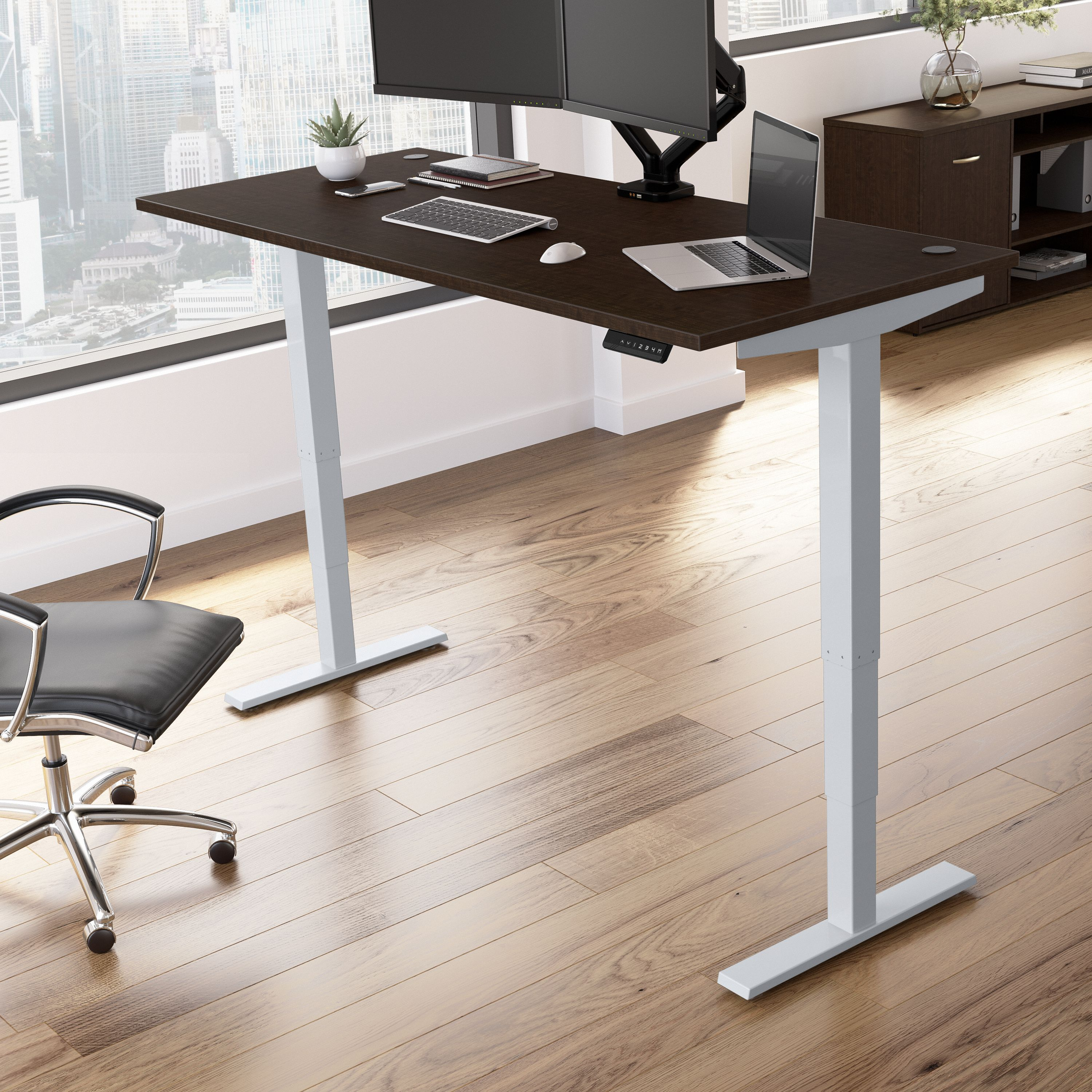 Shop Move 40 Series by Bush Business Furniture 72W x 30D Electric Height Adjustable Standing Desk 01 M4S7230MRSK #color_mocha cherry/cool gray metallic
