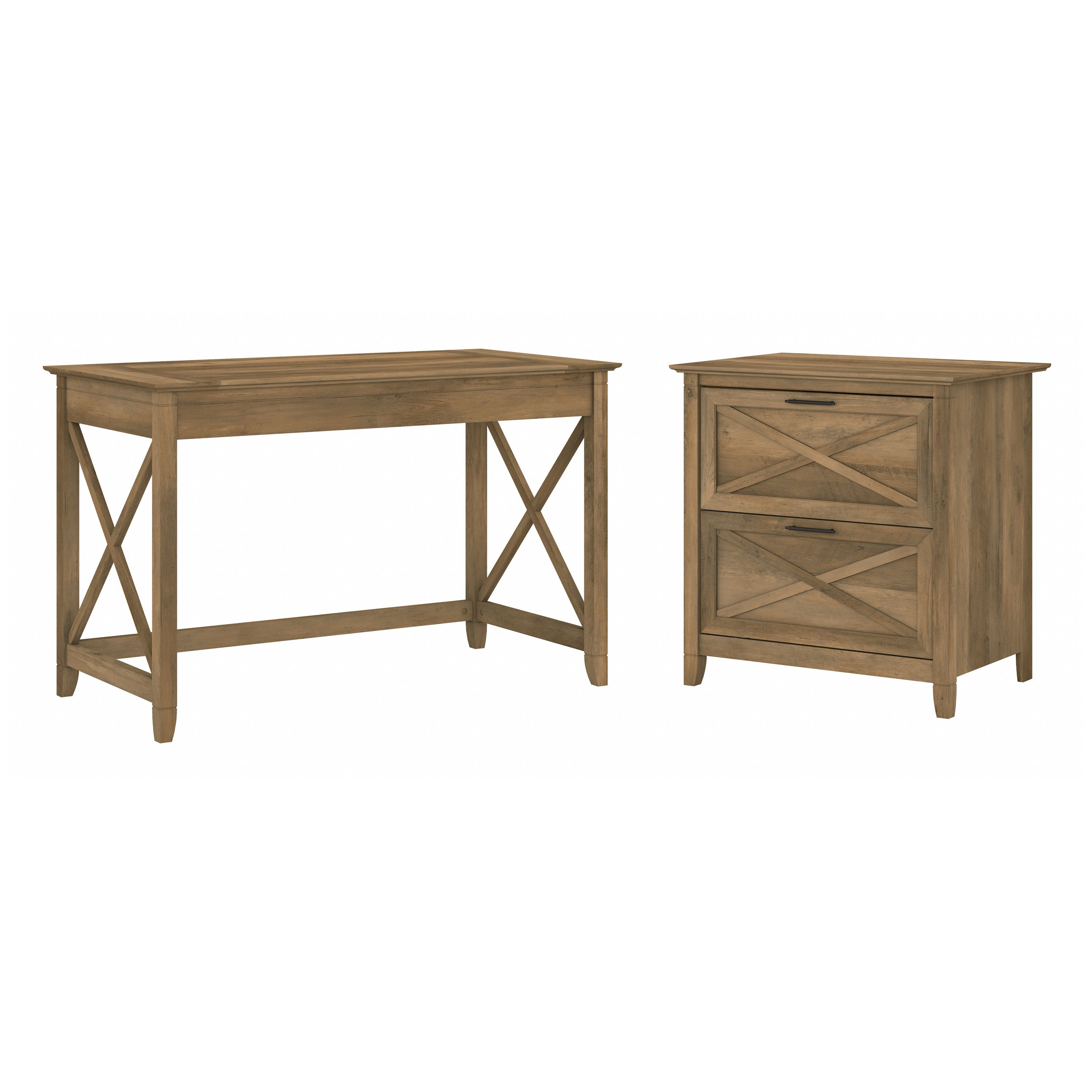 Shop Bush Furniture Key West 48W Writing Desk with 2 Drawer Lateral File Cabinet 02 KWS003RCP #color_reclaimed pine