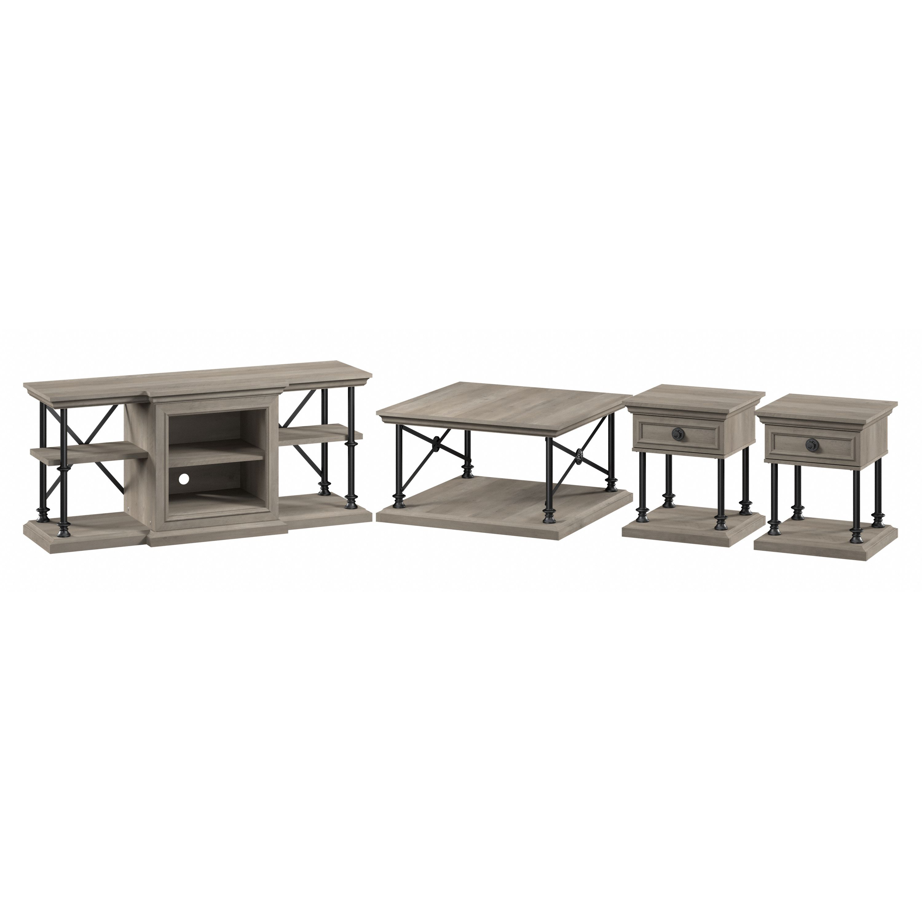 Shop Bush Furniture Coliseum Living Room Set with 60W TV Stand, Coffee Table, and Set of Two End Tables 02 CSM008DG #color_driftwood gray
