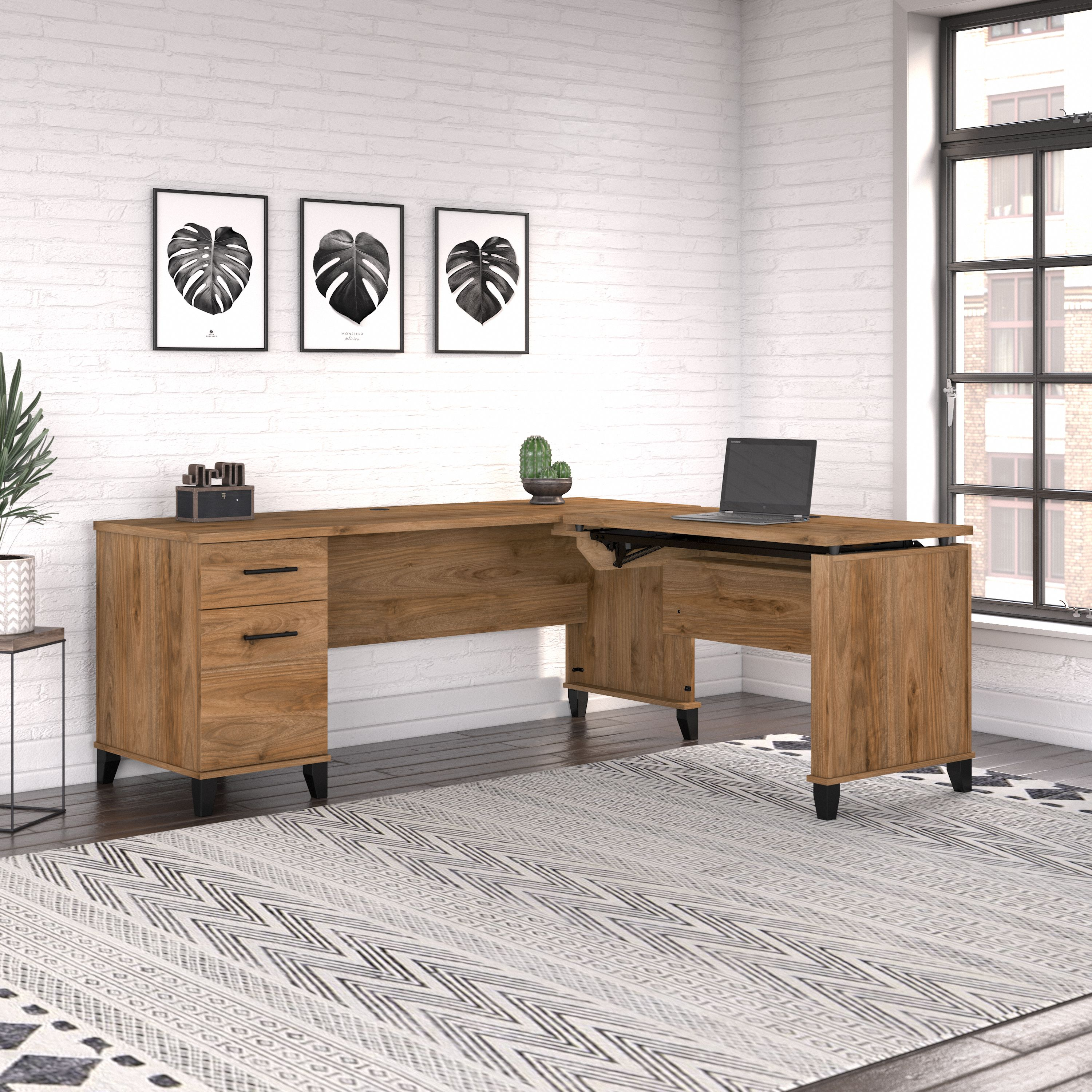 Shop Bush Furniture Somerset 72W 3 Position Sit to Stand L Shaped Desk 06 SET014FW #color_fresh walnut