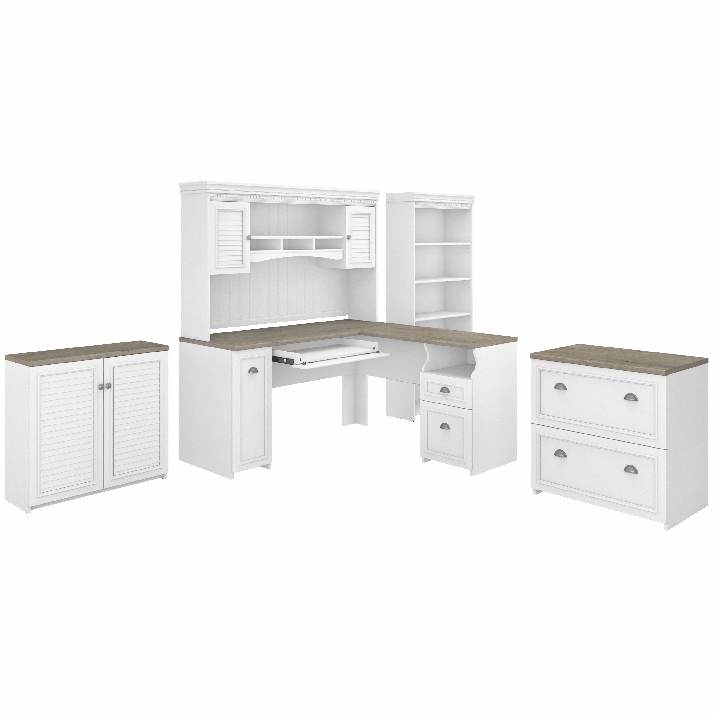 Shop Bush Furniture Fairview 60W L Shaped Desk with Hutch, File Cabinet, Bookcase and Storage 02 FV013G2W #color_shiplap gray/pure white