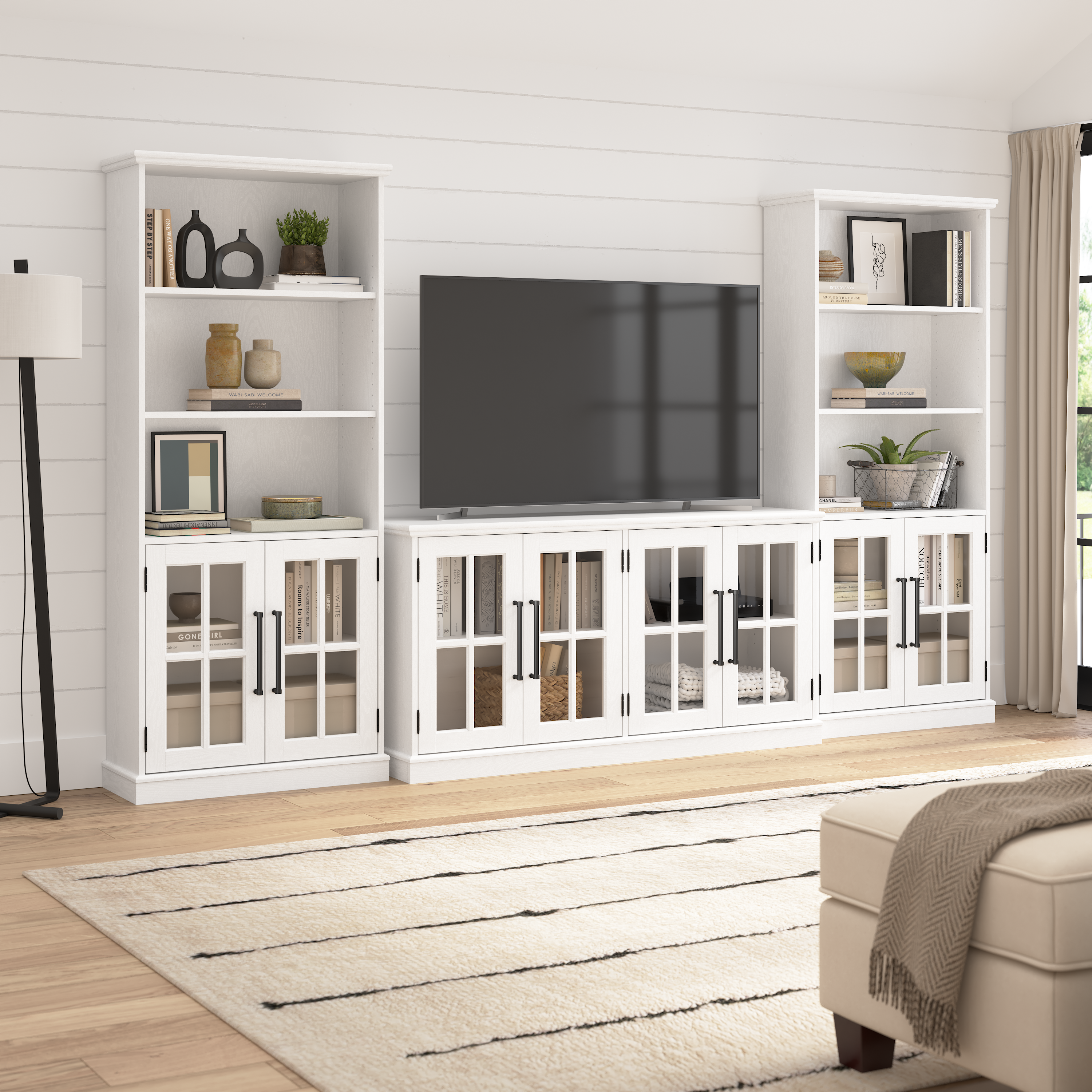 Shop Bush Furniture Westbrook 5 Shelf Bookcase with Glass Doors - Set of 2 09 WBK001WAS #color_white ash