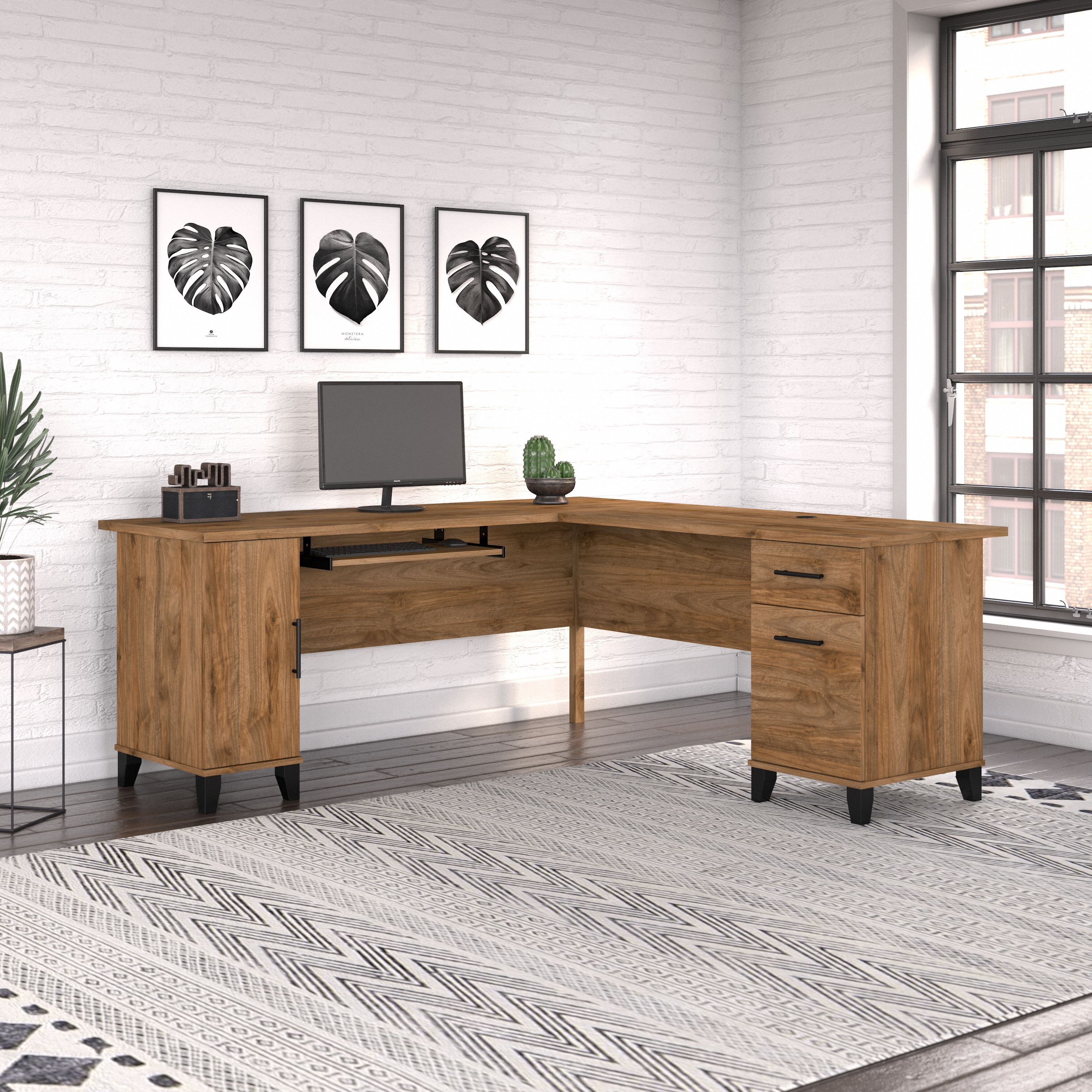 Shop Bush Furniture Somerset 72W L Shaped Desk with Storage 01 WC81310K #color_fresh walnut