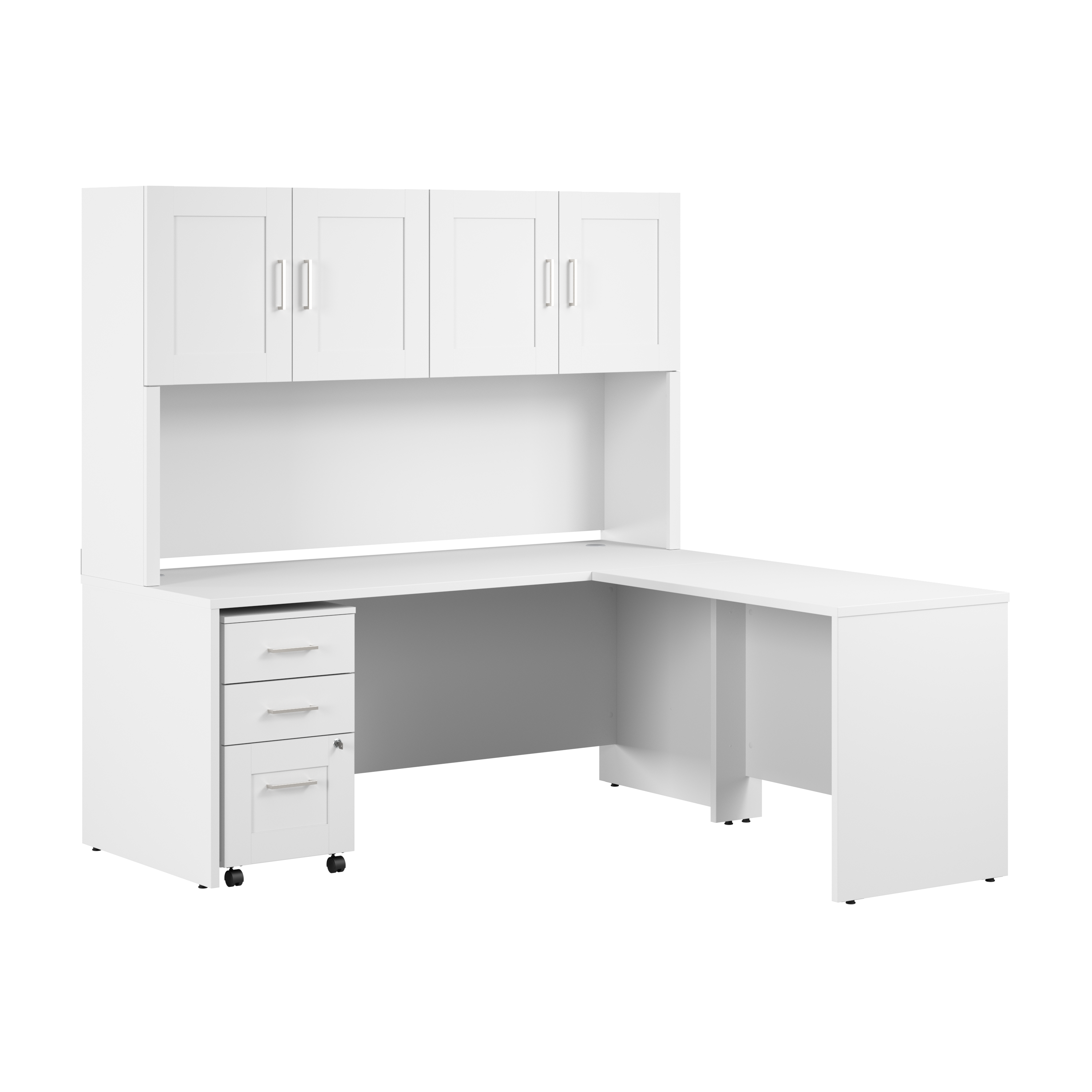 Shop Bush Business Furniture Hampton Heights 72W x 30D L-Shaped Office Desk with Hutch and 3 Drawer Mobile File Cabinet 02 HHD005WH #color_white