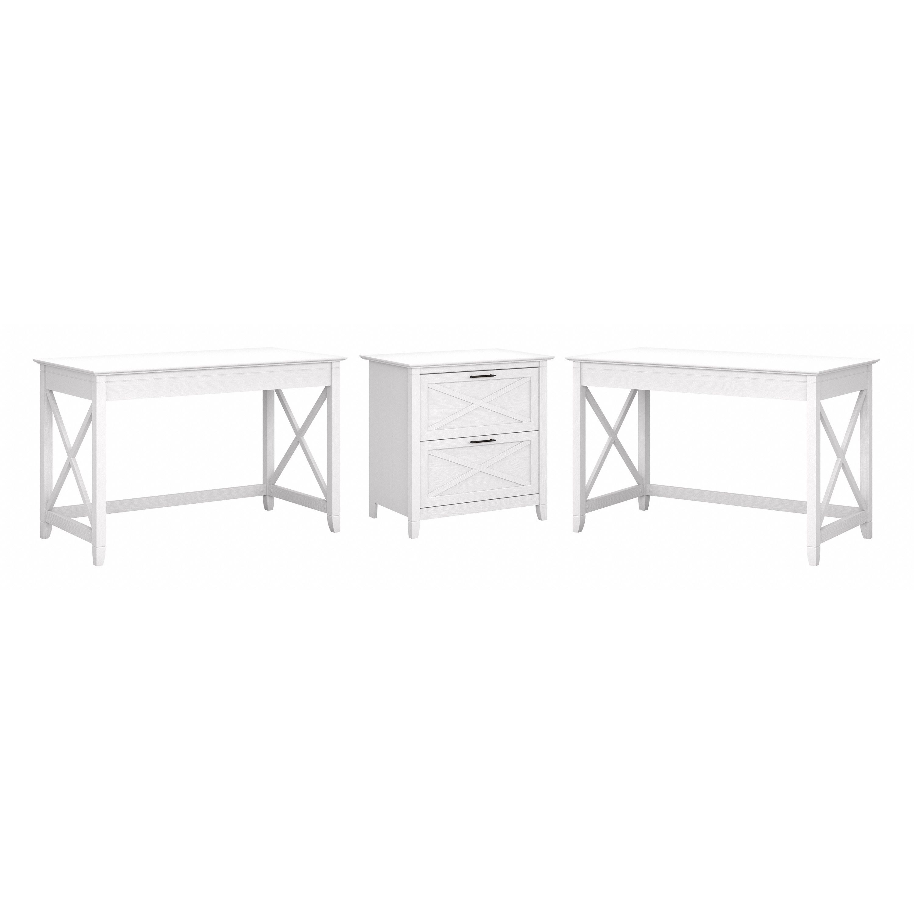 Shop Bush Furniture Key West 2 Person Desk Set with Lateral File Cabinet 02 KWS047WT #color_pure white oak