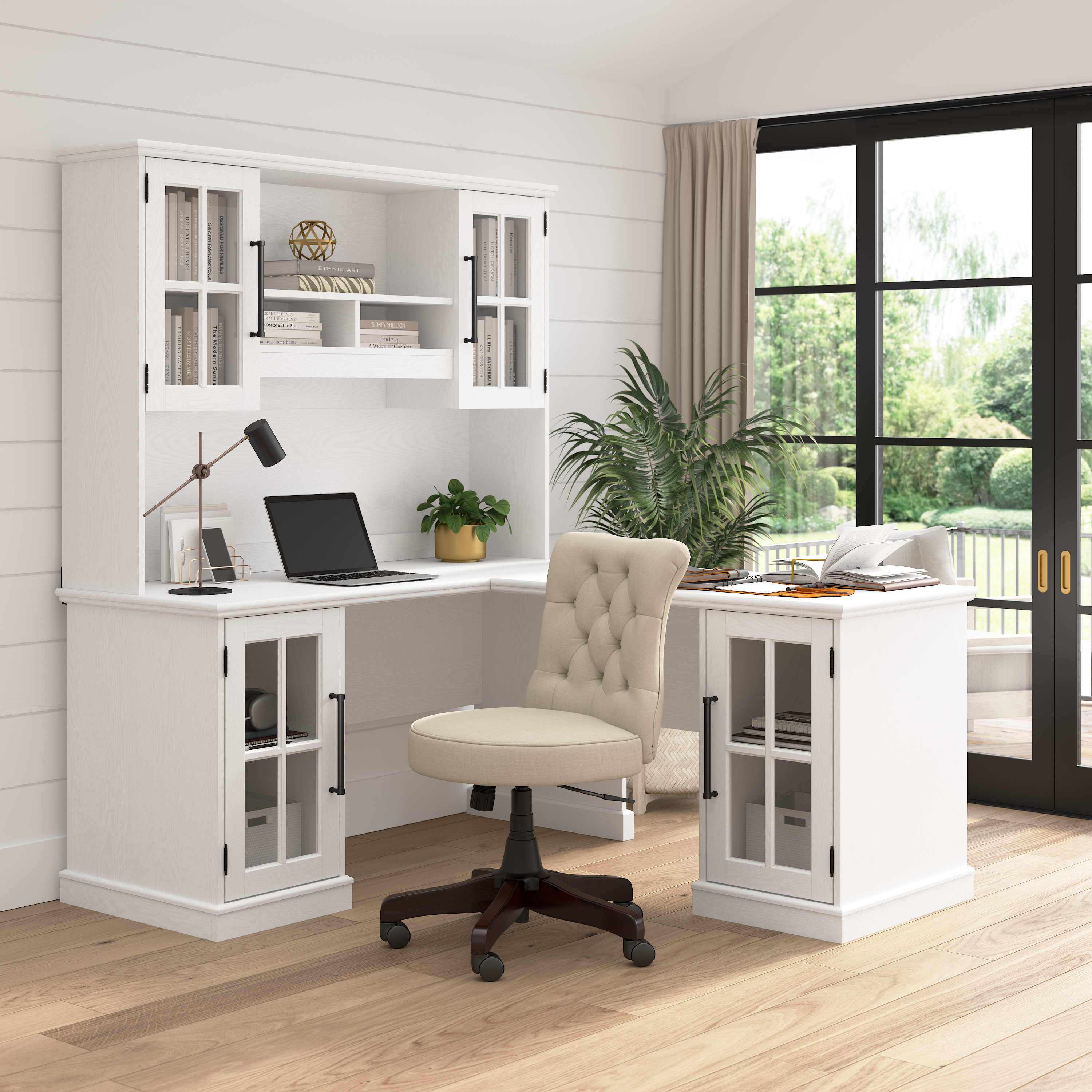 Shop Bush Furniture Westbrook 60W L Shaped Desk with Hutch and Storage 01 WBK004WAS #color_white ash