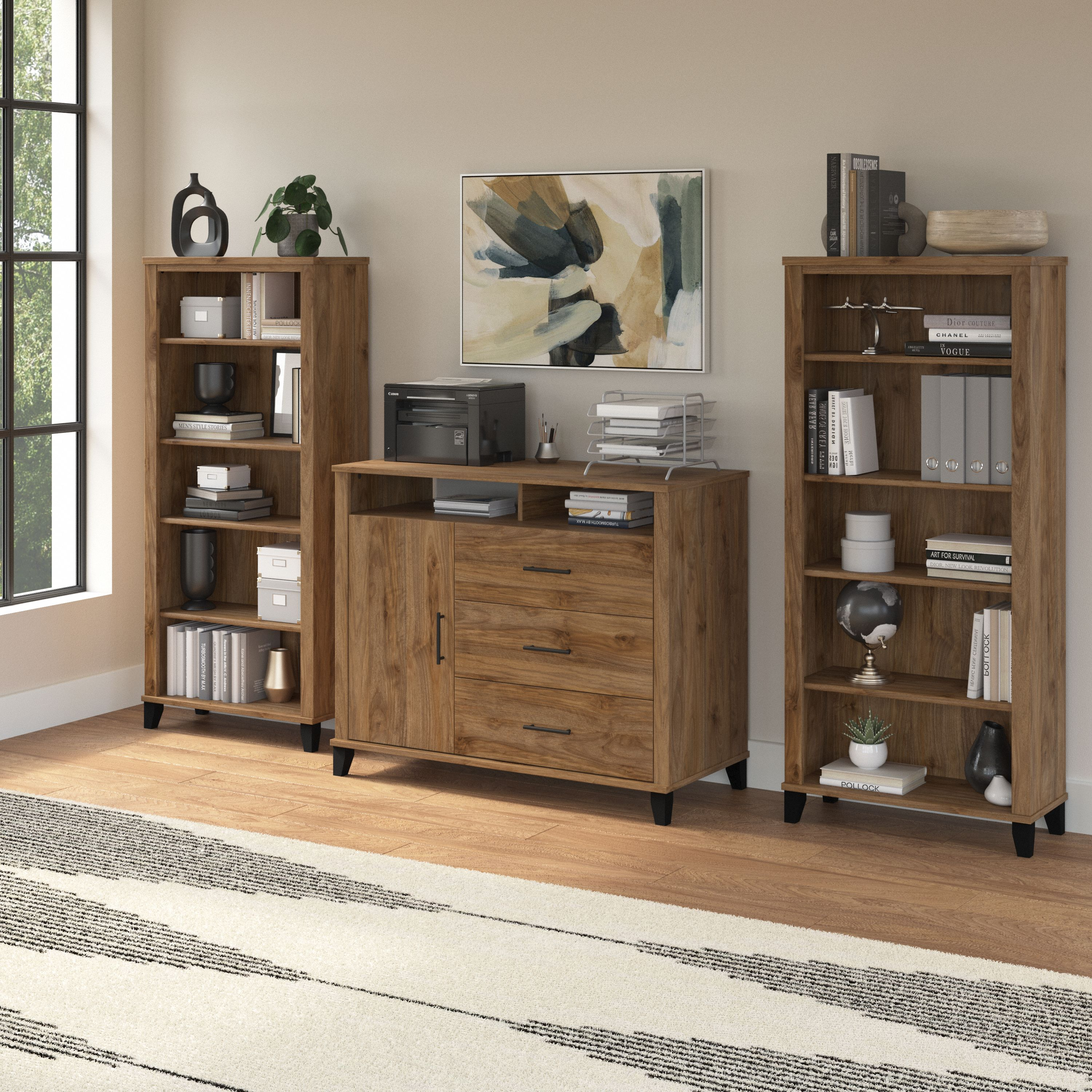 Shop Bush Furniture Somerset Office Storage Credenza with Bookcases 01 SET040FW #color_fresh walnut